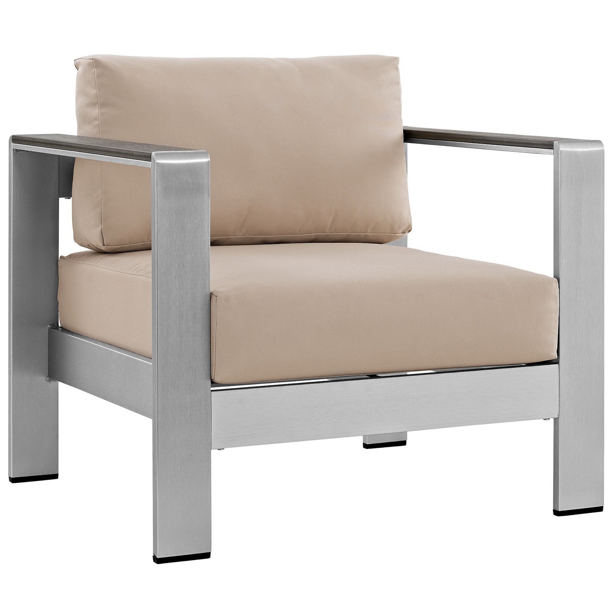 Shore Outdoor Patio Aluminum Armchair, Silver Beige