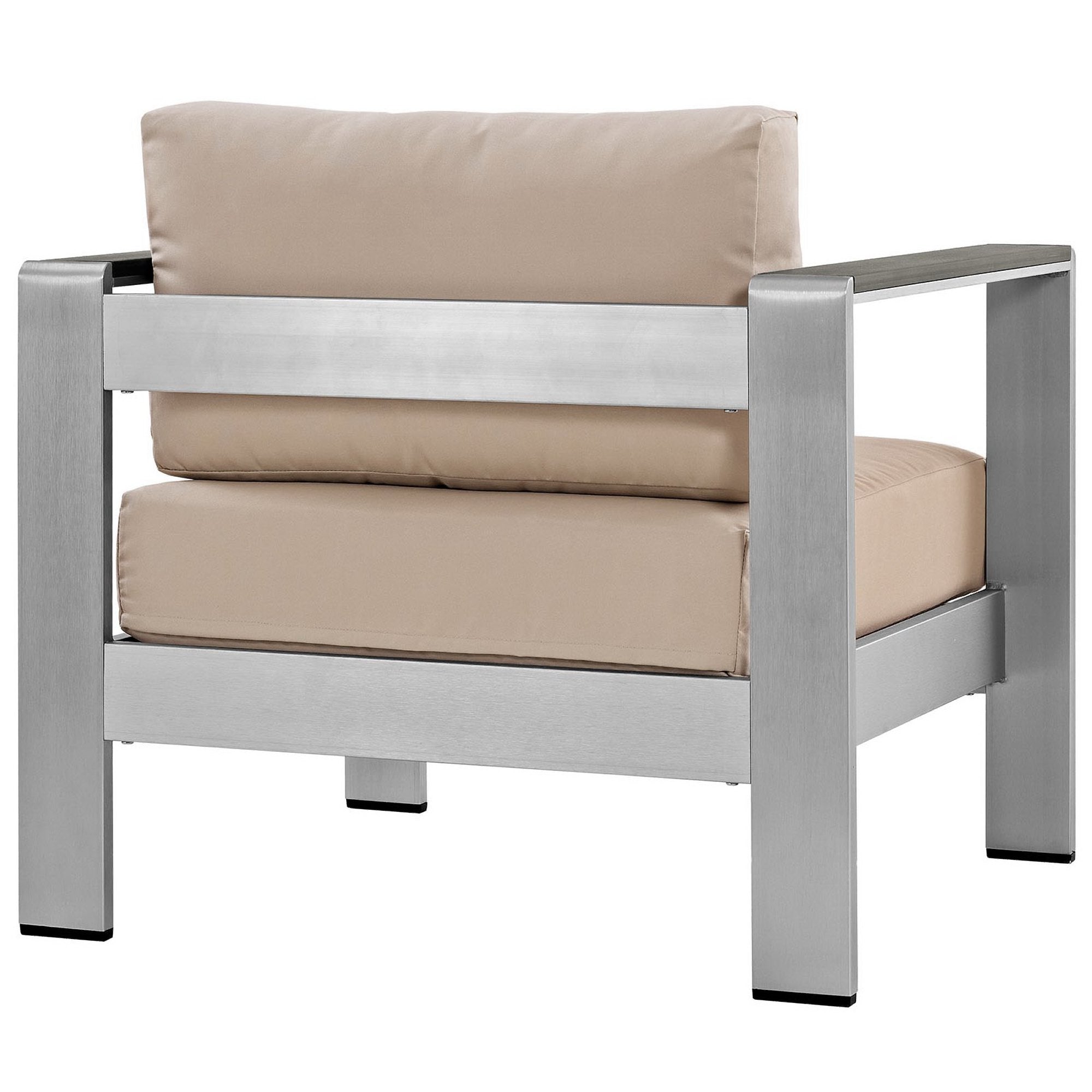 Shore Outdoor Patio Aluminum Armchair, Silver Beige
