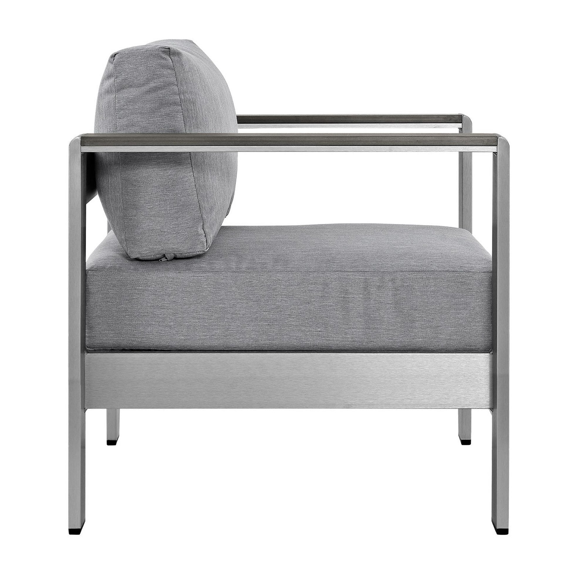 Shore Outdoor Patio Aluminum Armchair, Silver Gray