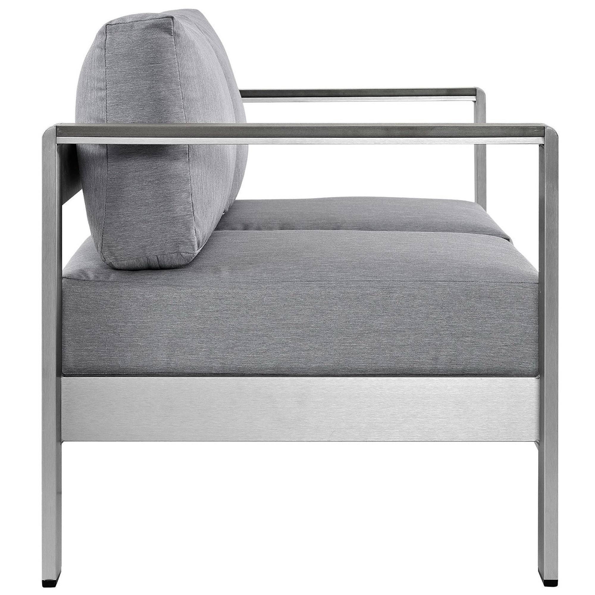 Shore Outdoor Patio Aluminum Loveseat, Silver Gray