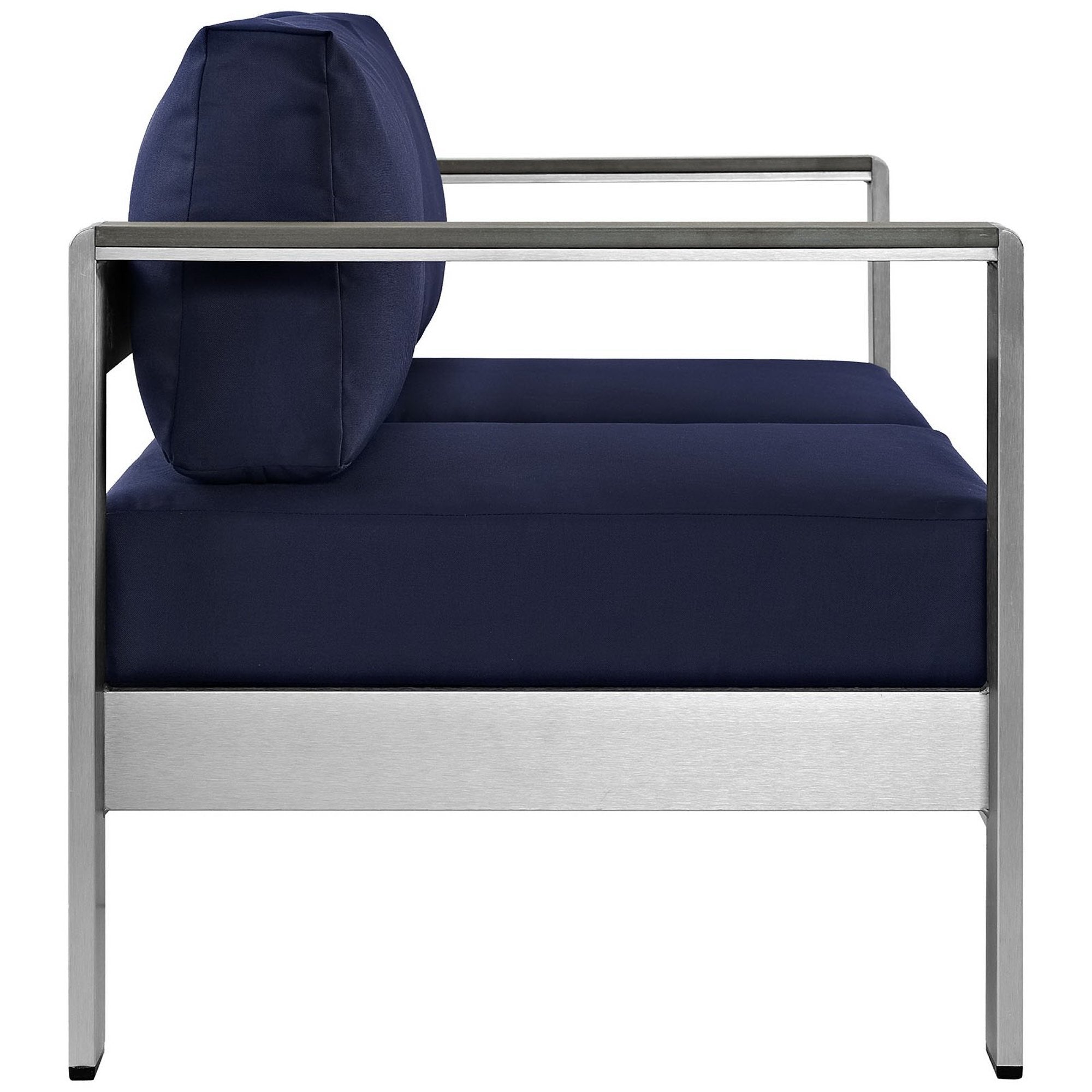 Shore Outdoor Patio Aluminum Loveseat, Silver Navy