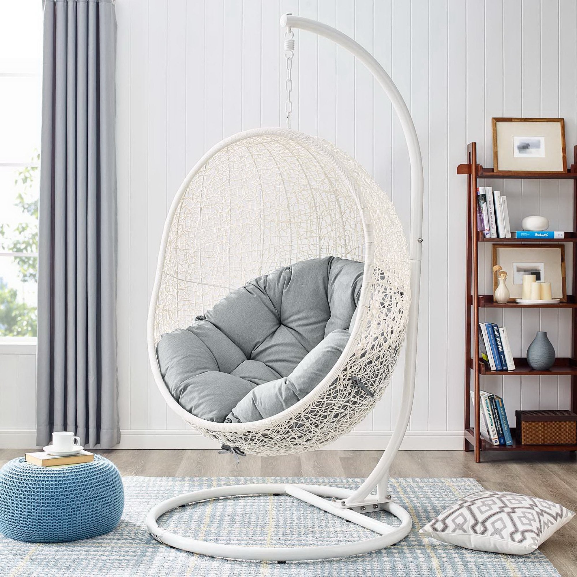Hide Outdoor Patio Swing Chair With Stand, White Gray