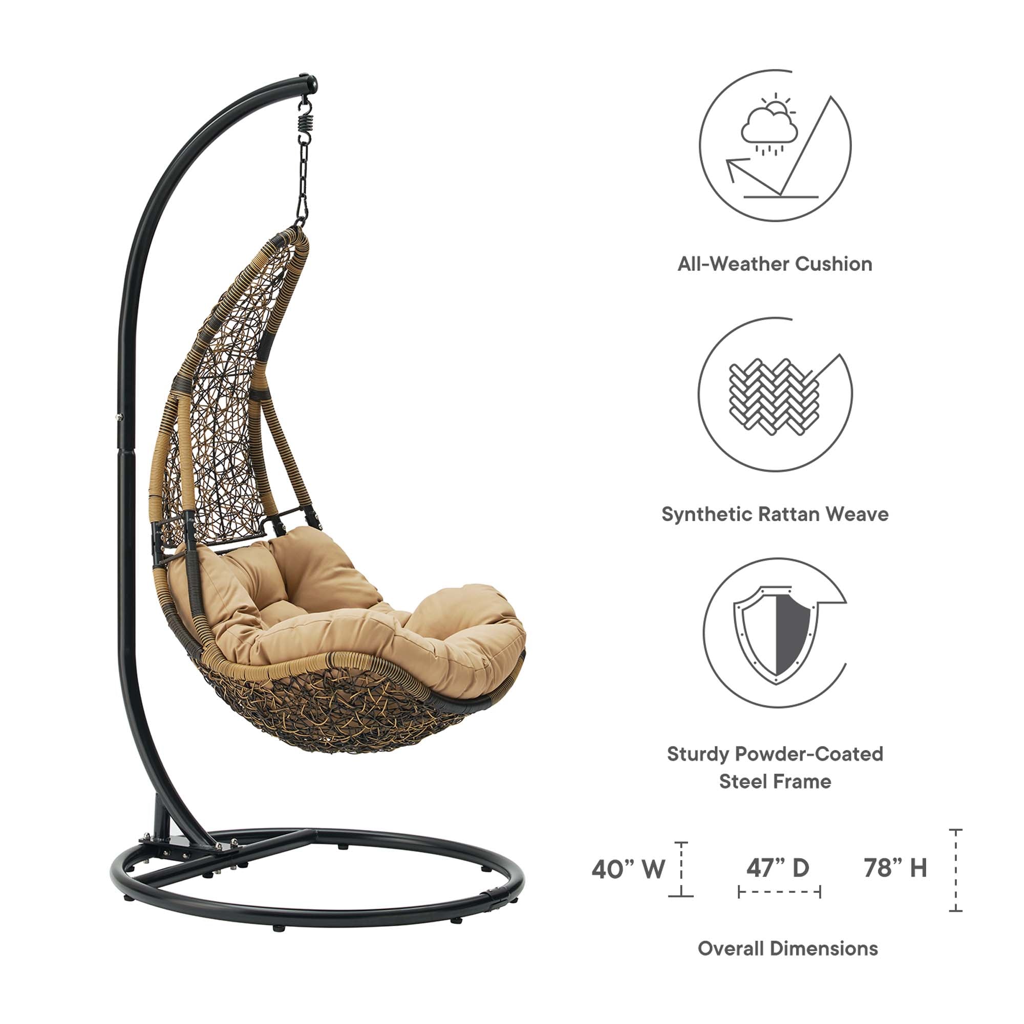 Abate Wicker Rattan Outdoor Patio Swing Chair, Black Mocha