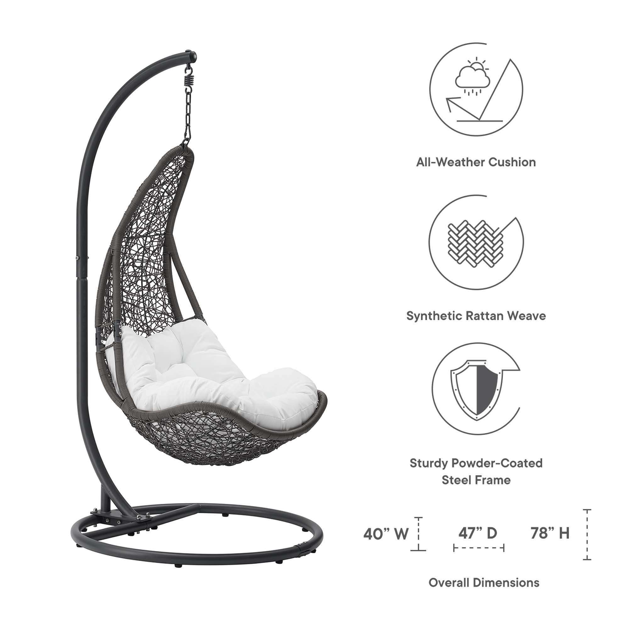 Abate Wicker Rattan Outdoor Patio Swing Chair, Gray White