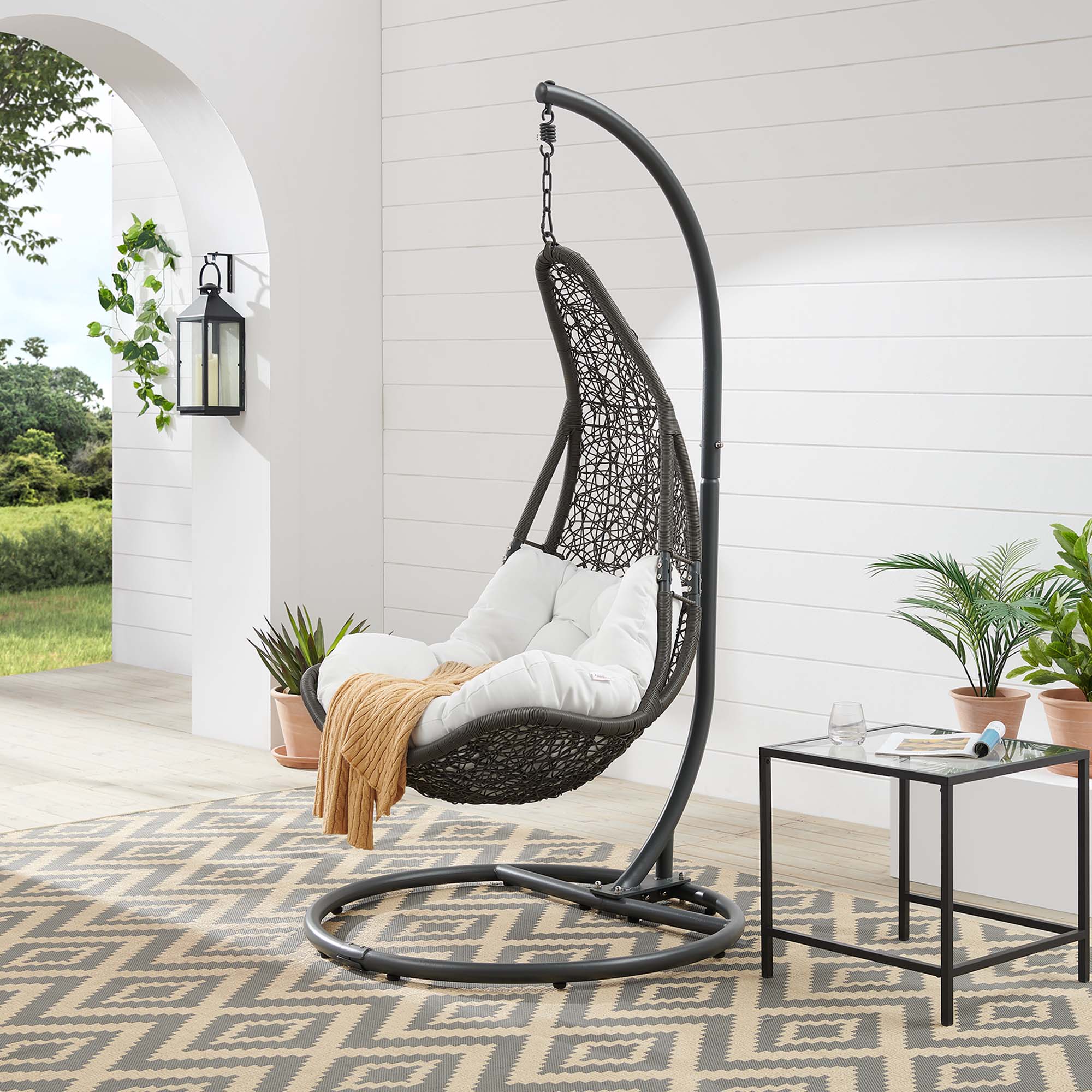 Abate Wicker Rattan Outdoor Patio Swing Chair, Gray White