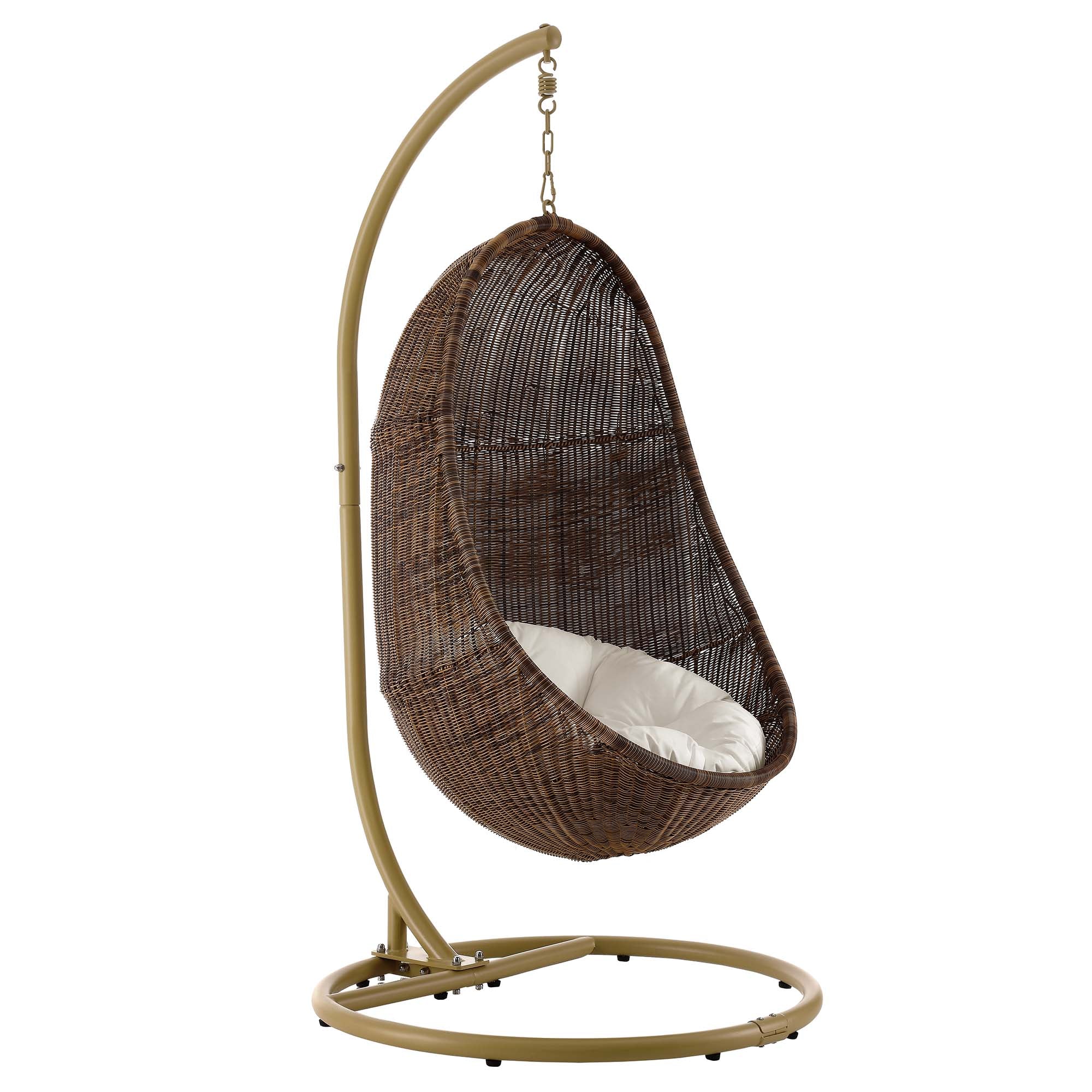 Bean Outdoor Patio Wood Swing Chair With Stand, Coffee White