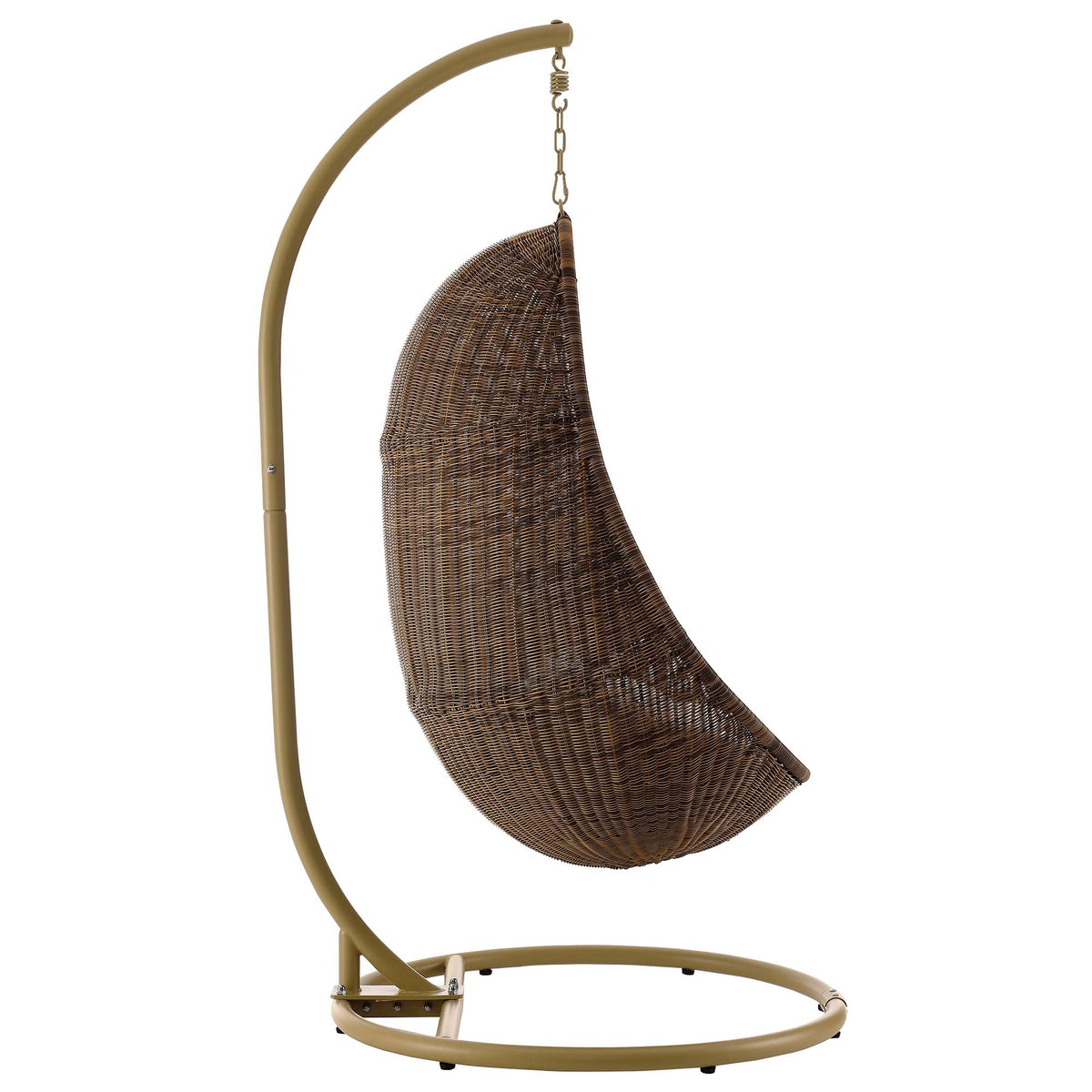 Bean Outdoor Patio Wood Swing Chair With Stand, Coffee White