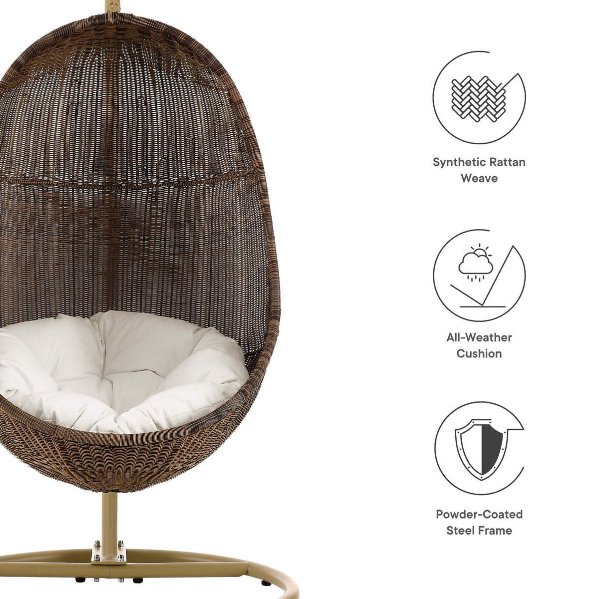 Bean Outdoor Patio Wood Swing Chair With Stand, Coffee White