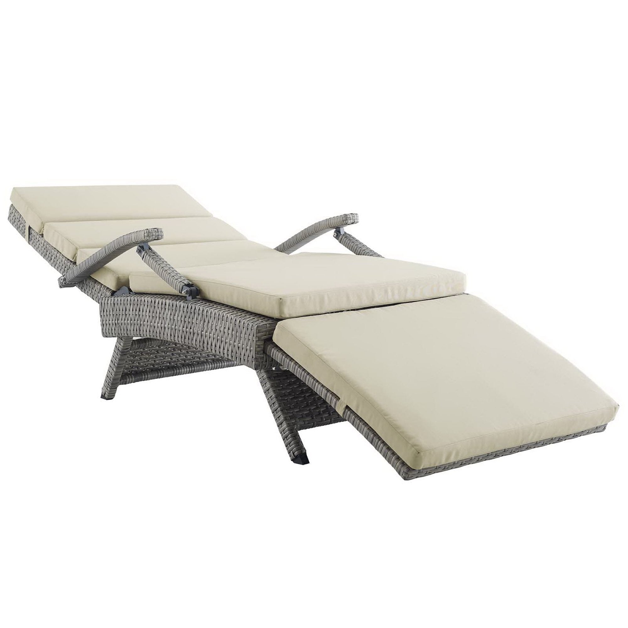Envisage Chaise Outdoor Patio Wicker Rattan Lounge Chair, Light Gray Beige