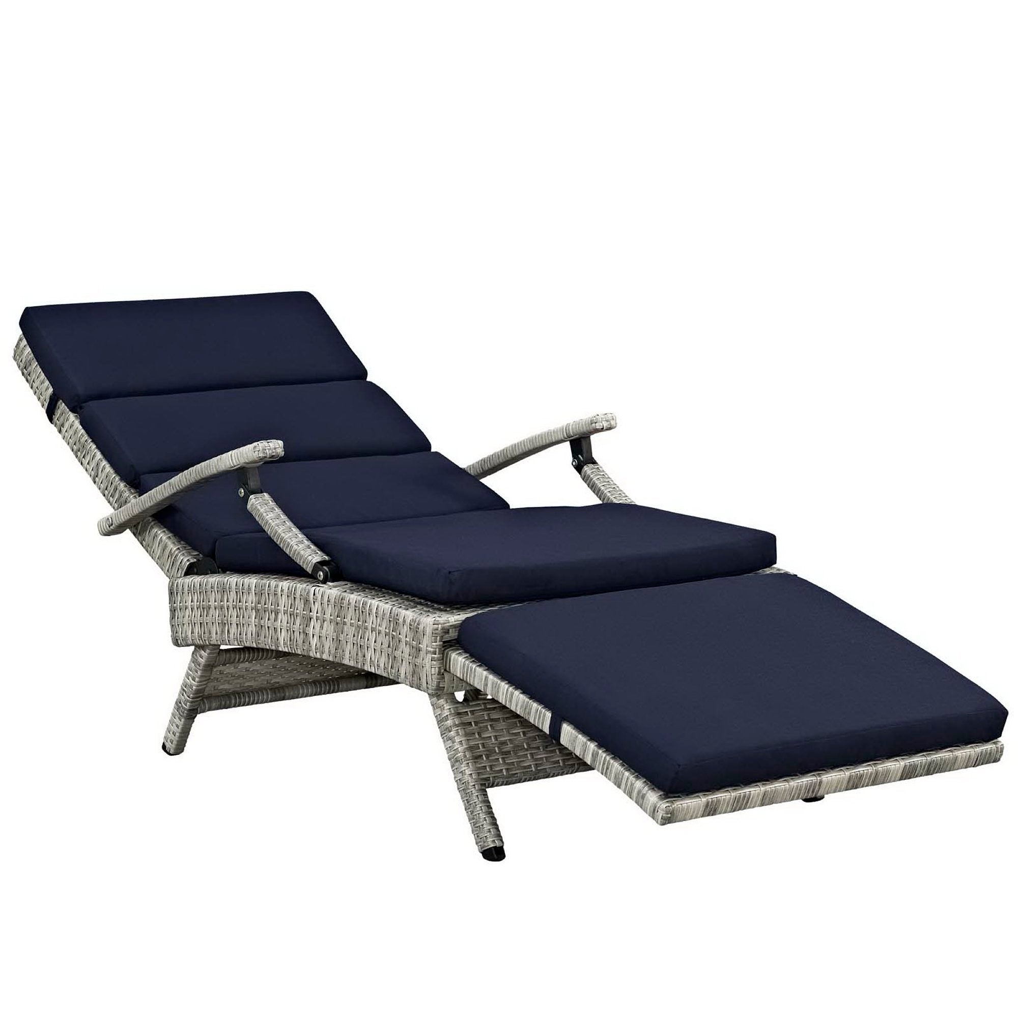 Envisage Chaise Outdoor Patio Wicker Rattan Lounge Chair, Light Gray Navy