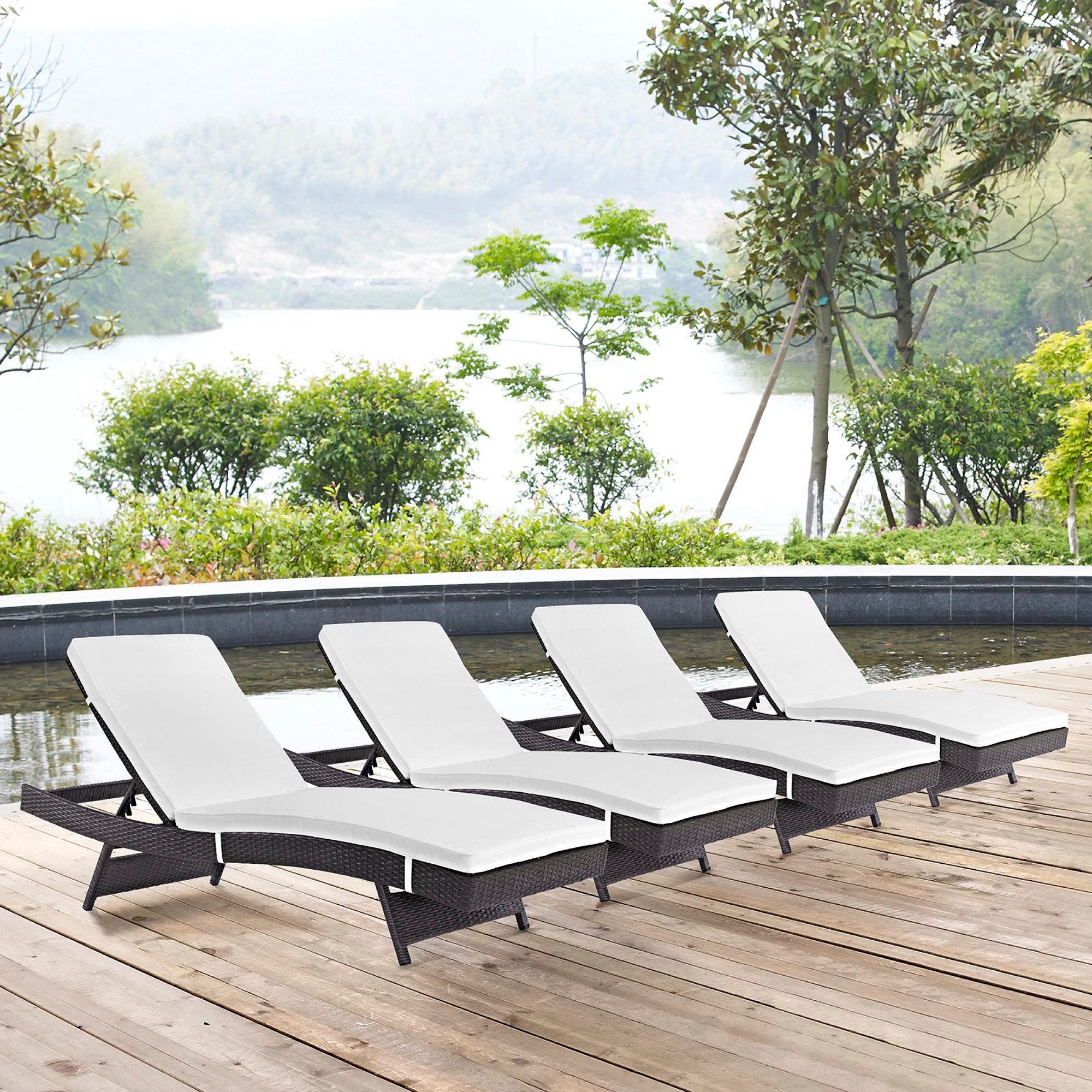 Convene Outdoor Patio Chaise Set of 4, Espresso White