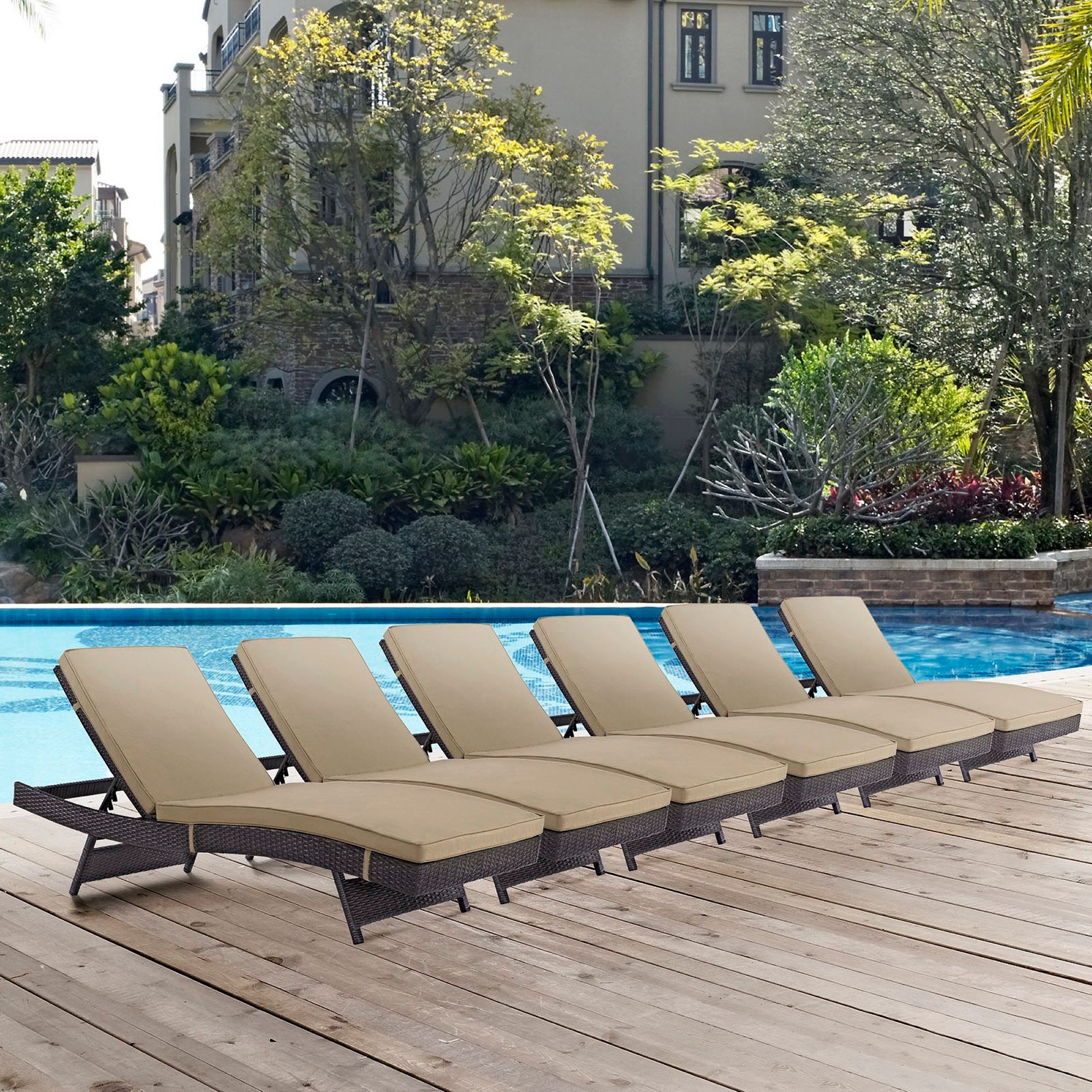 Convene Outdoor Patio Chaise Set of 6, Espresso Mocha
