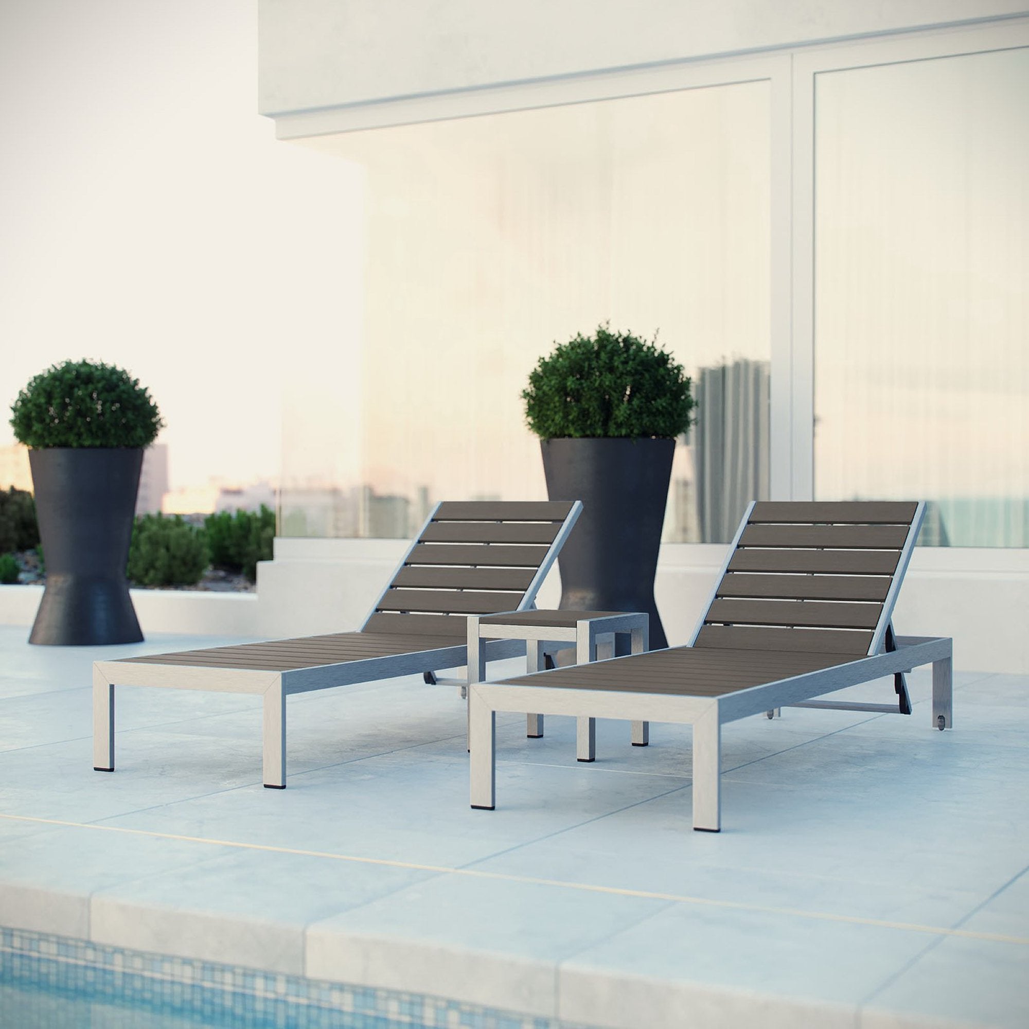 Shore 3 Piece Outdoor Patio Aluminum Set, Silver Gray