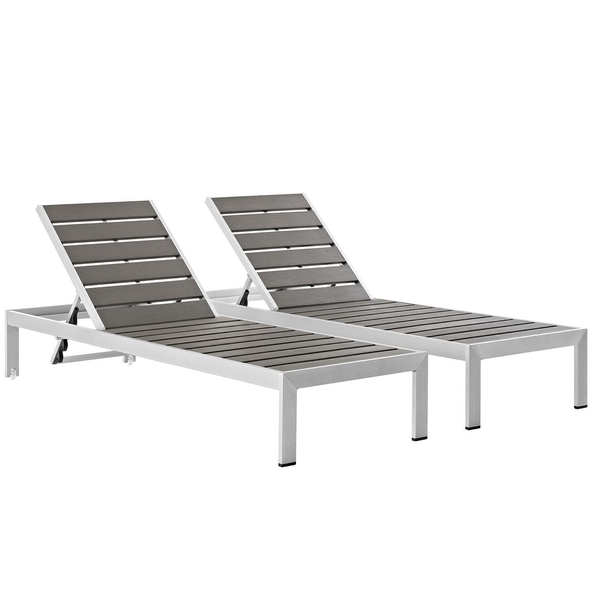 Shore Outdoor Patio Aluminum Chaise Set of 2, Silver Gray