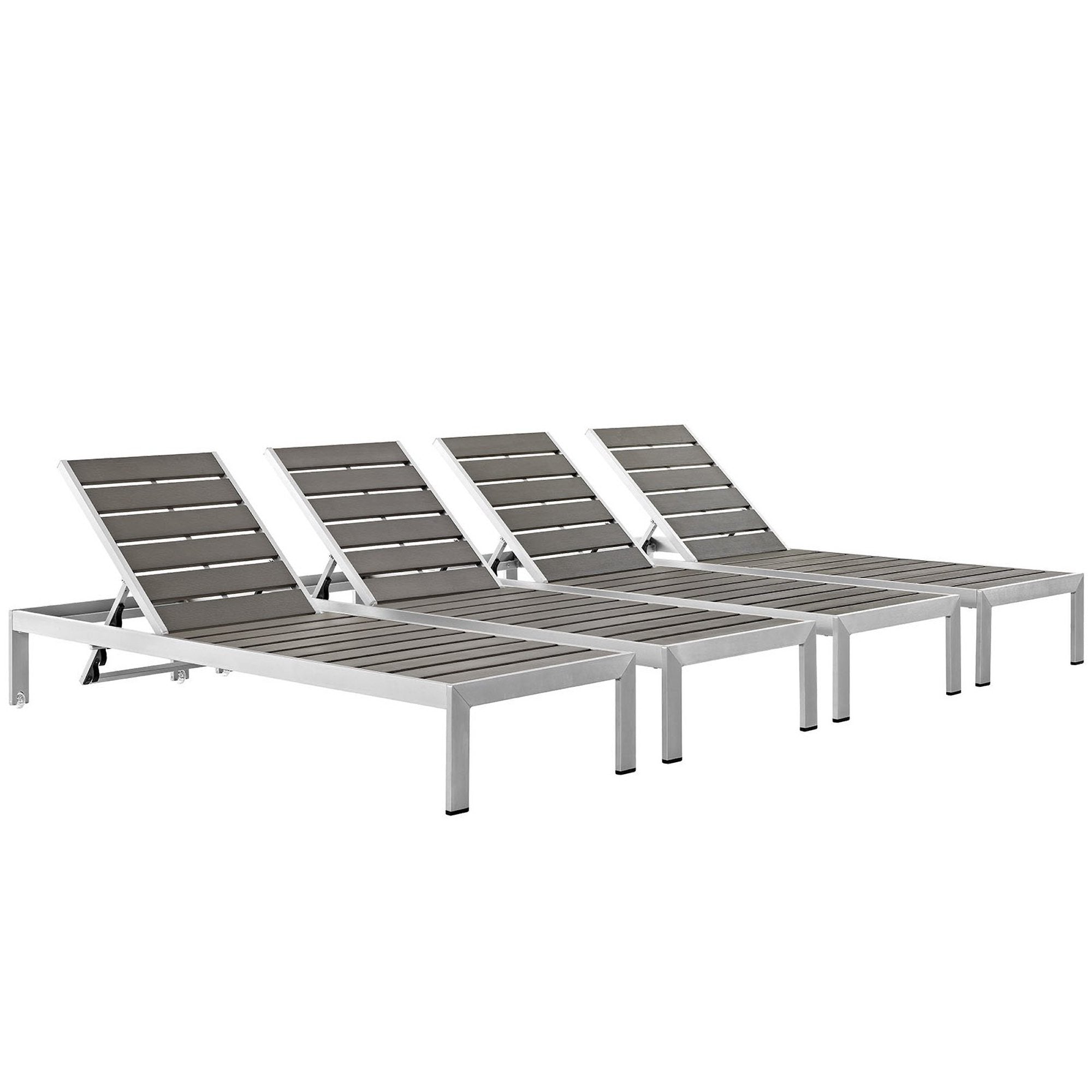 Shore Outdoor Patio Aluminum Chaise Set of 4, Silver Gray