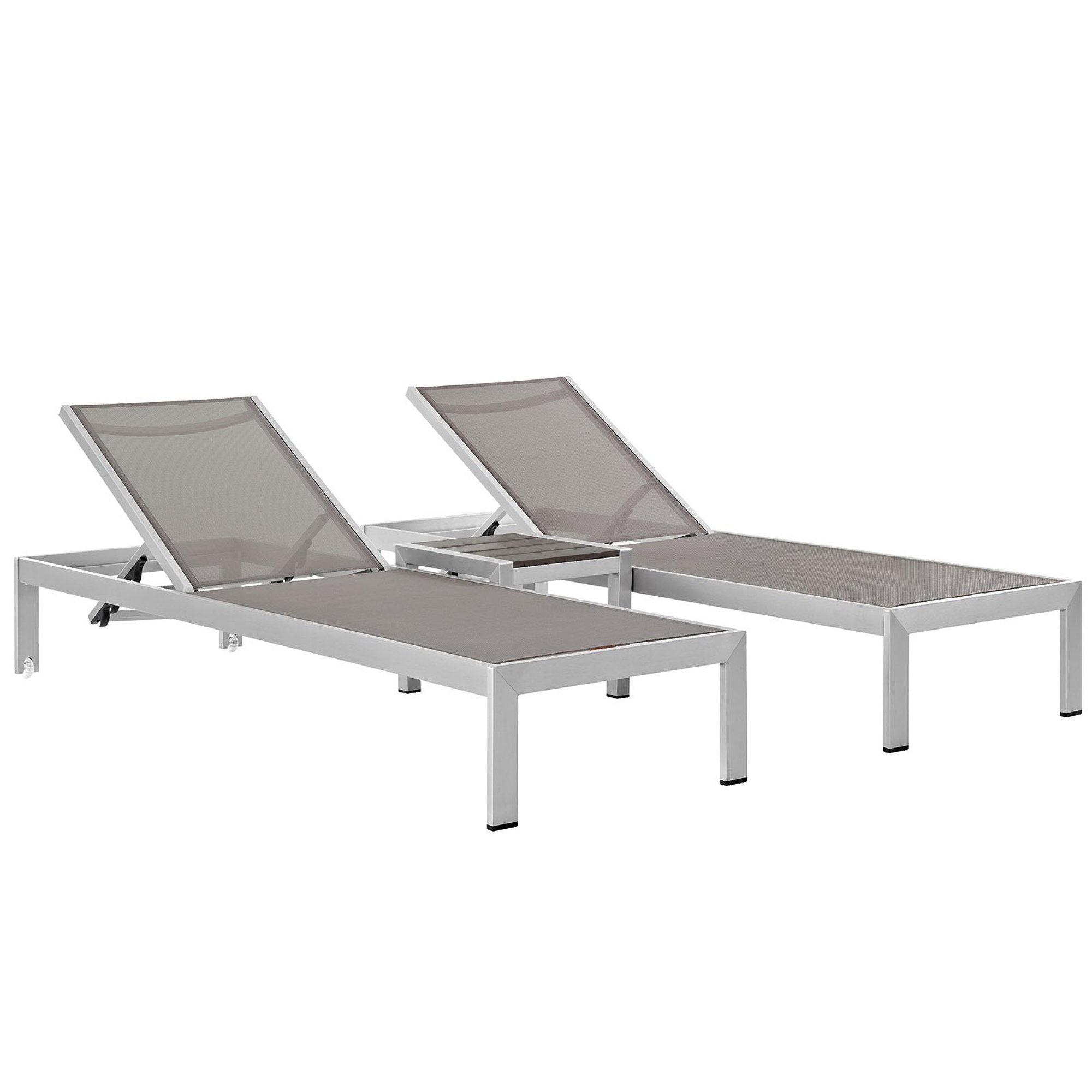 Shore 3 Piece Outdoor Patio Aluminum Set, Silver Gray