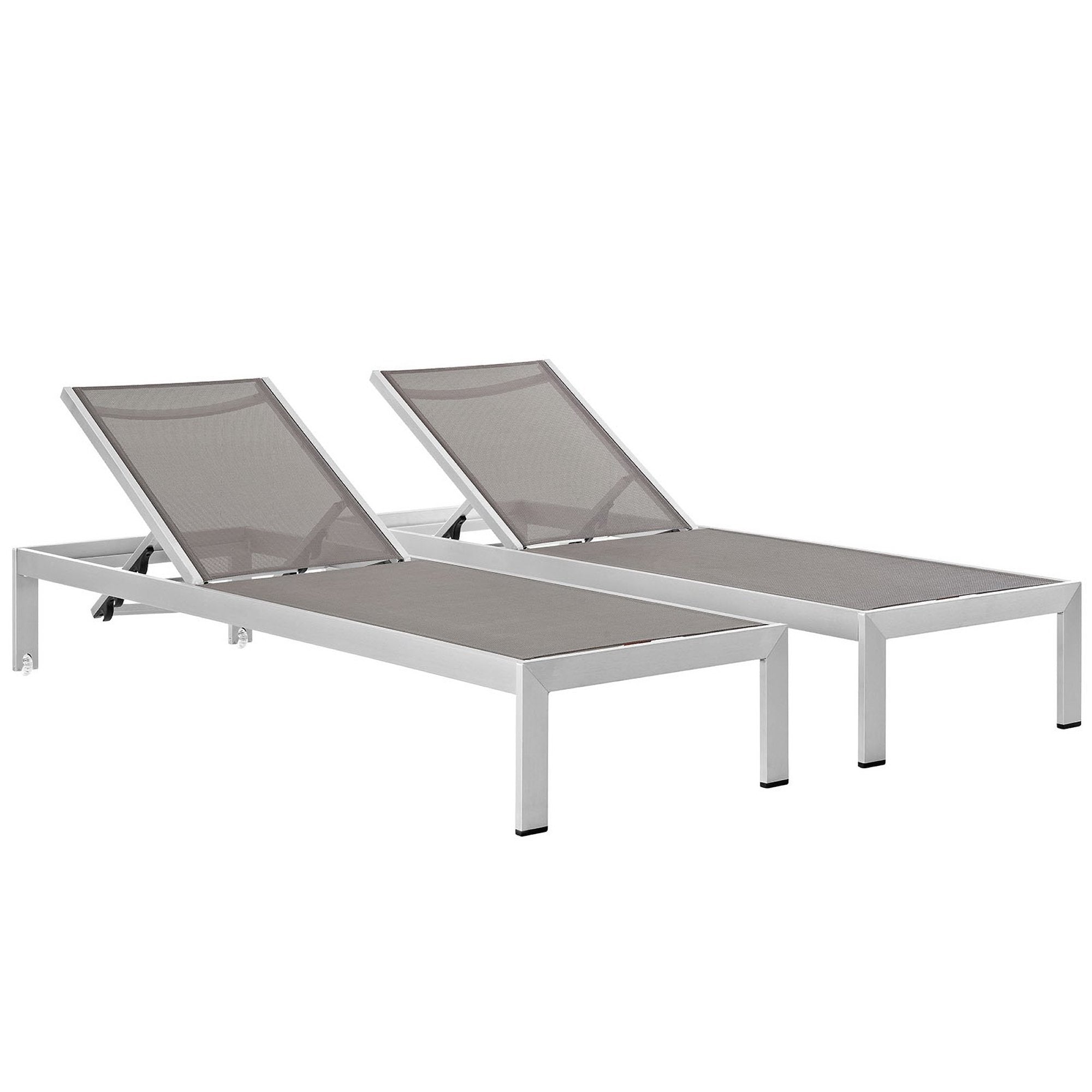 Shore Outdoor Patio Aluminum Chaise Set of 2, Silver Gray