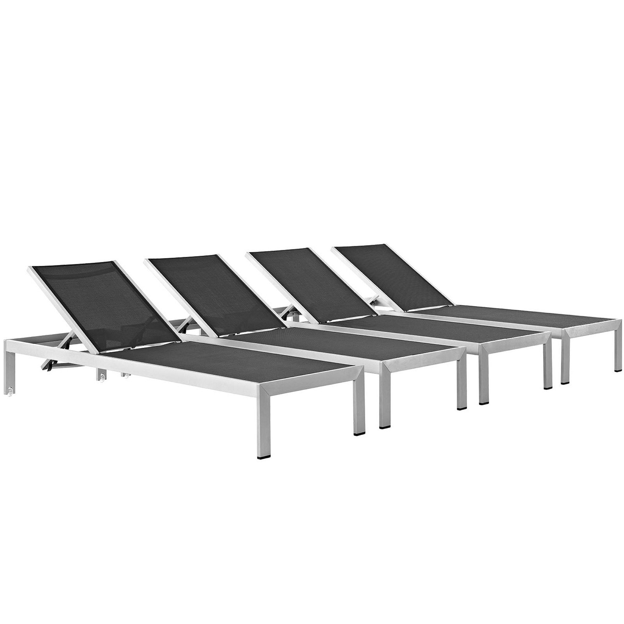 Shore Outdoor Patio Aluminum Chaise Set of 4, Silver Black