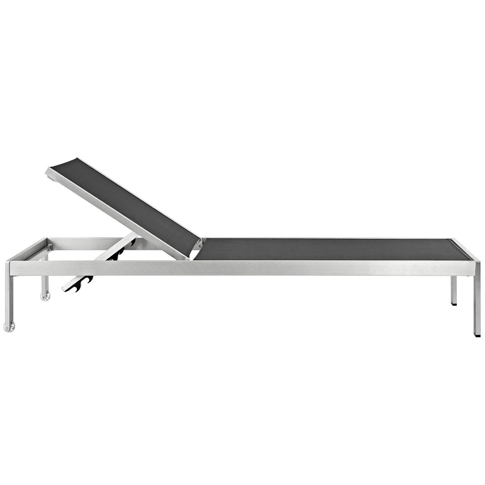 Shore Outdoor Patio Aluminum Chaise Set of 6, Silver Black