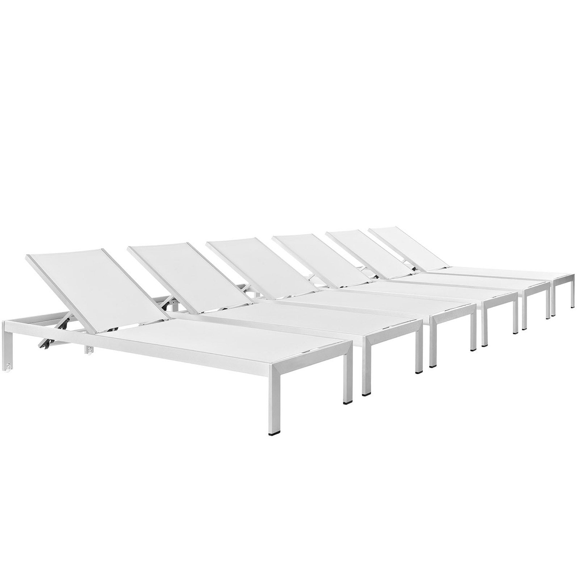 Shore Outdoor Patio Aluminum Chaise Set of 6, Silver White