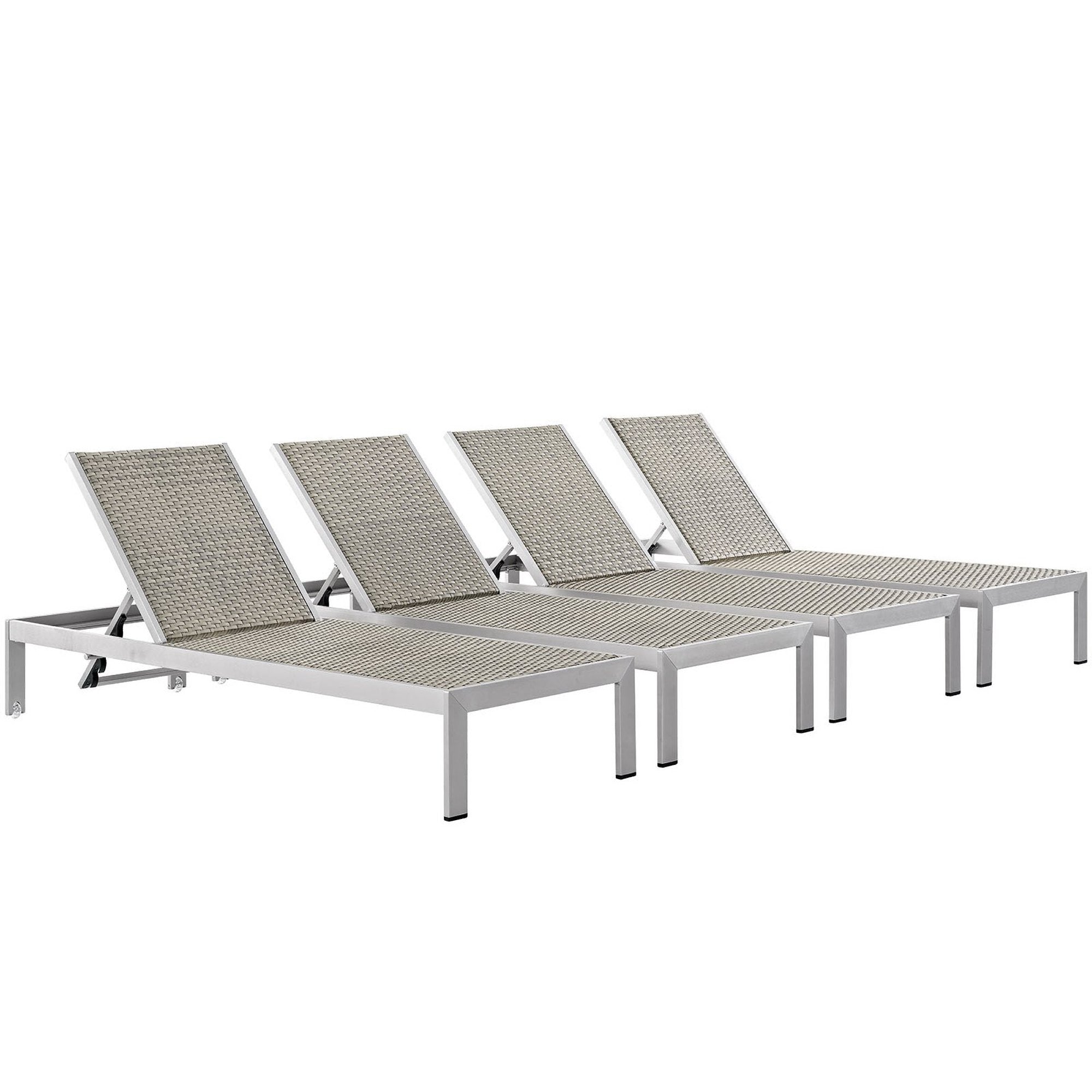 Shore Outdoor Patio Aluminum Chaise Set of 4, Silver Gray