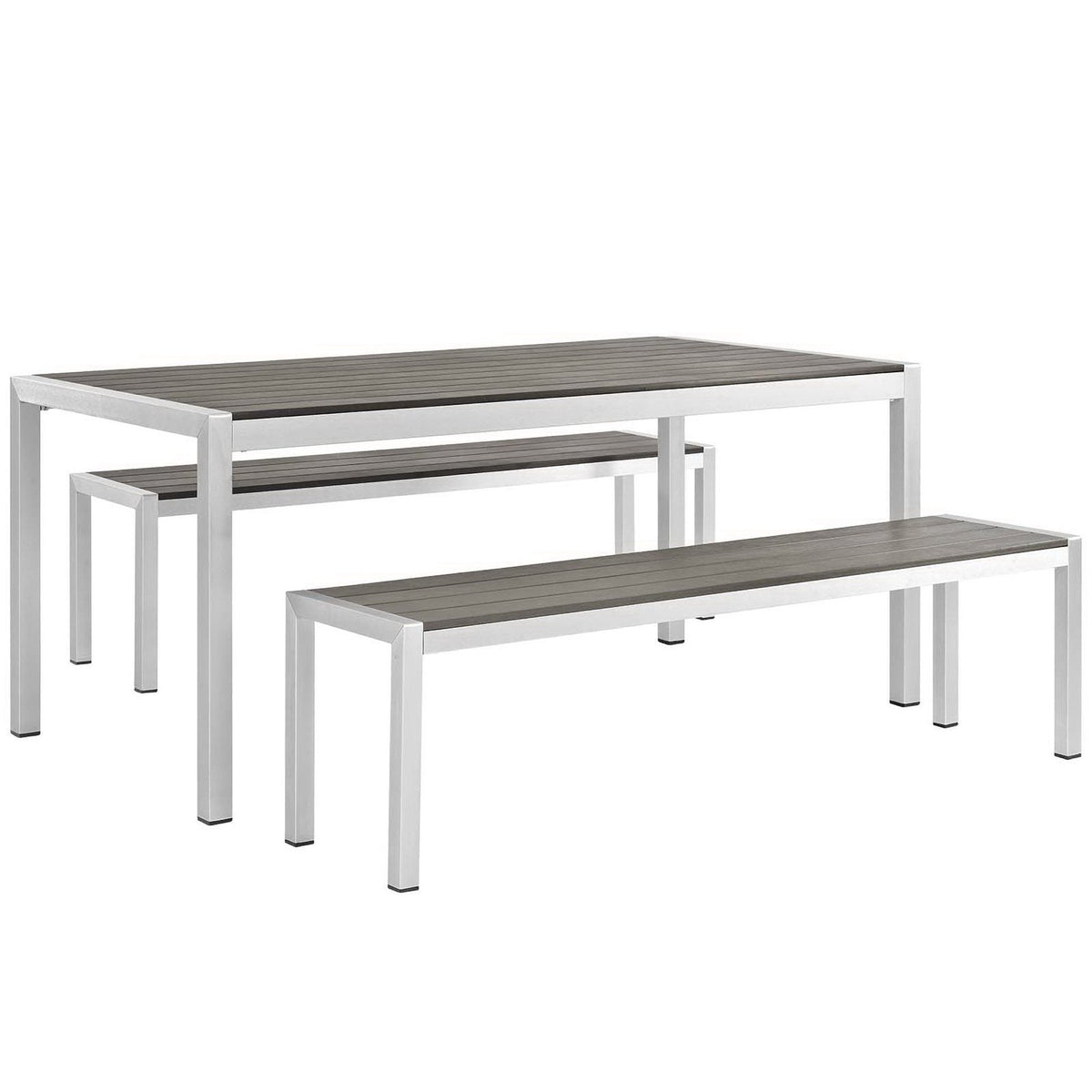 Shore 3 Piece Outdoor Patio Aluminum Dining Set, Silver Gray