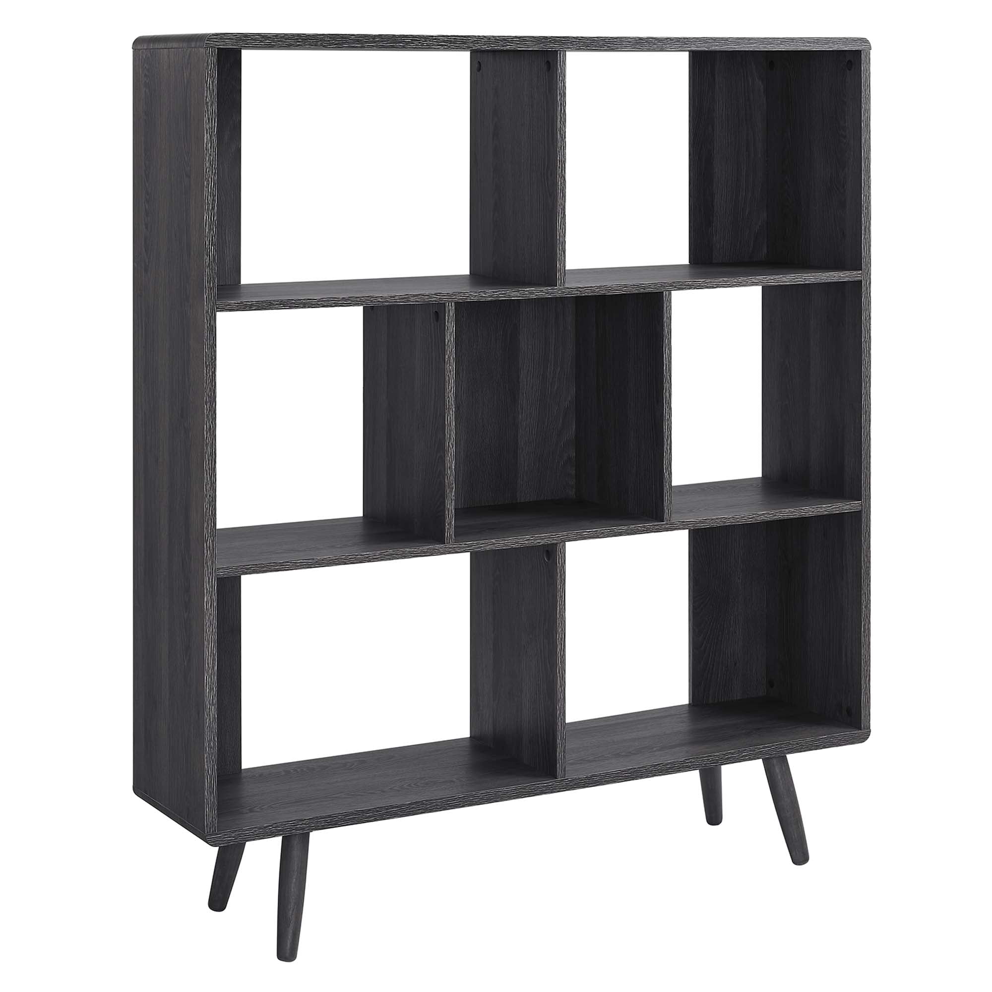Transmit 7 Shelf Wood Grain Bookcase, Charcoal