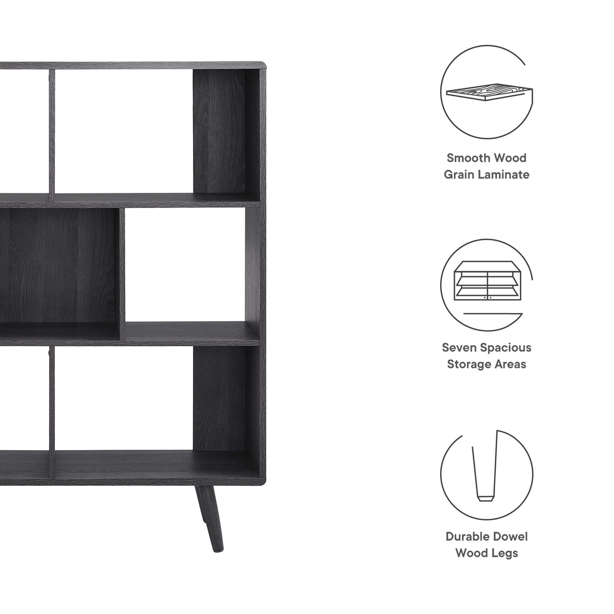 Transmit 7 Shelf Wood Grain Bookcase, Charcoal