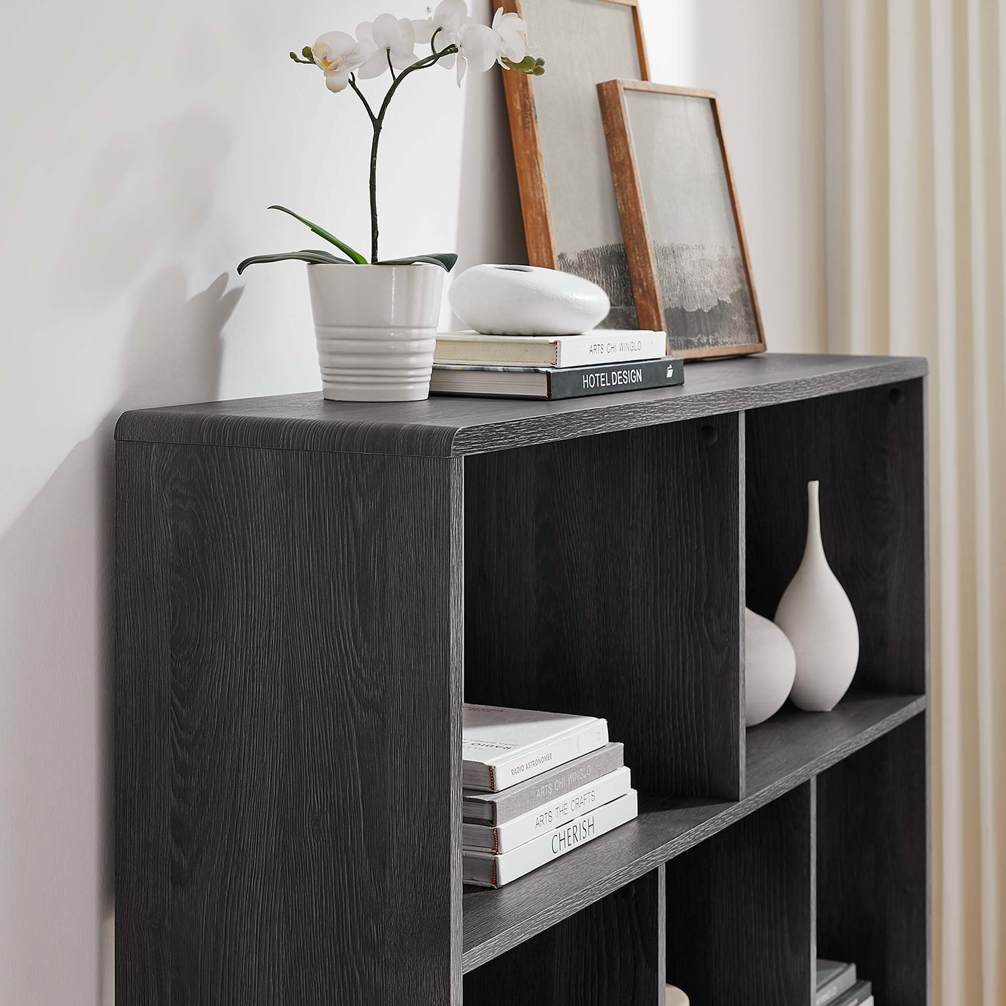 Transmit 7 Shelf Wood Grain Bookcase, Charcoal
