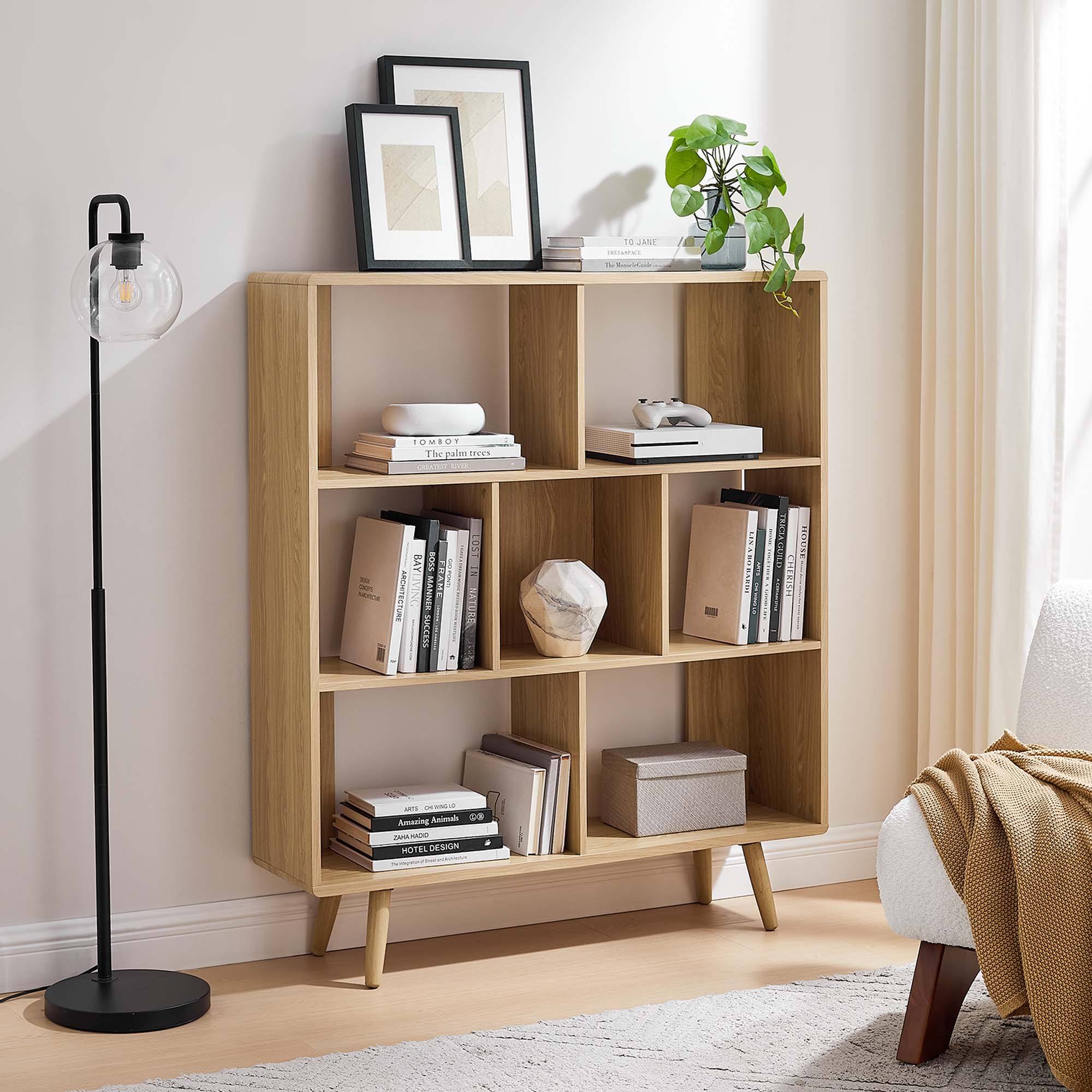 Transmit 7 Shelf Wood Grain Bookcase, Oak