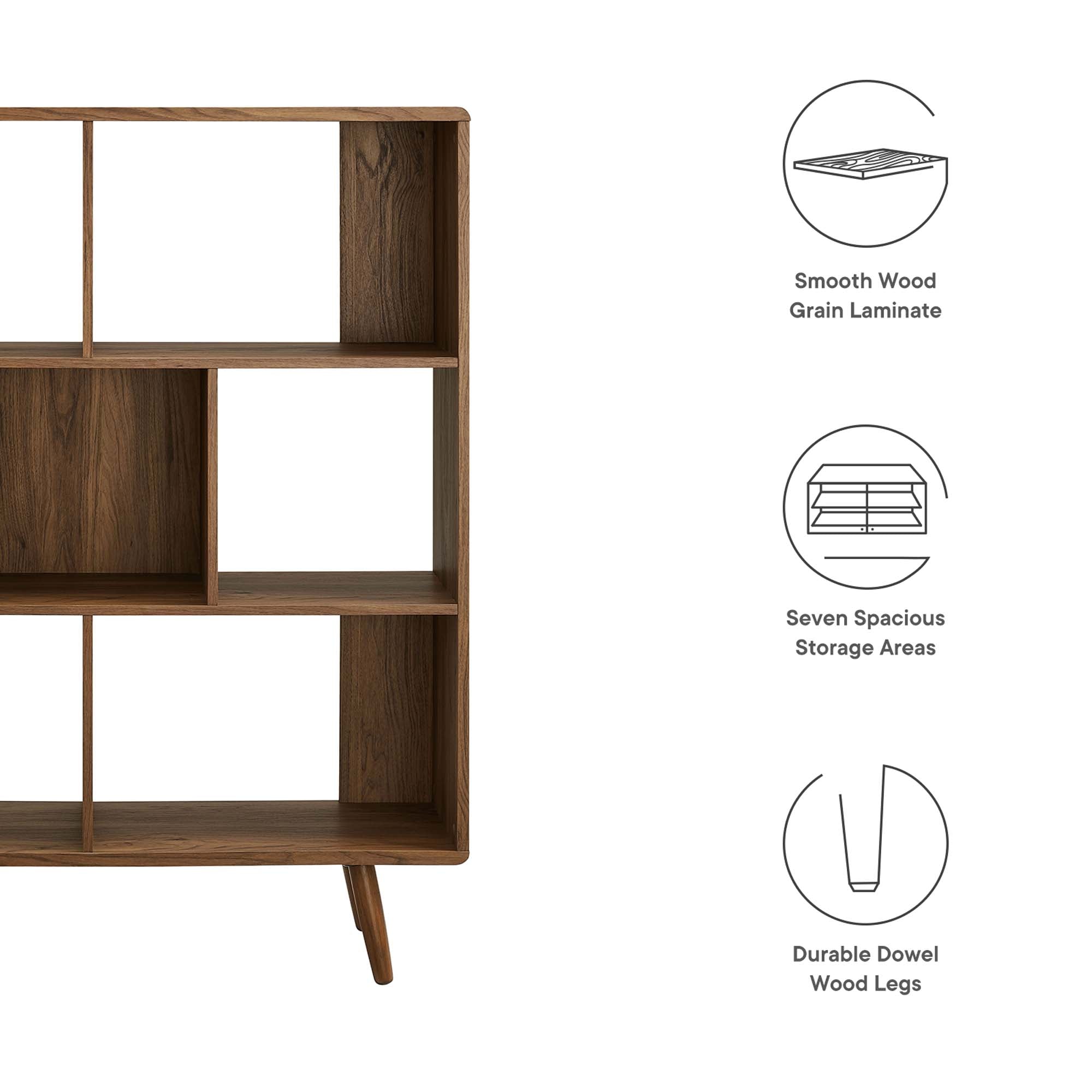 Transmit 7 Shelf Wood Grain Bookcase, Walnut