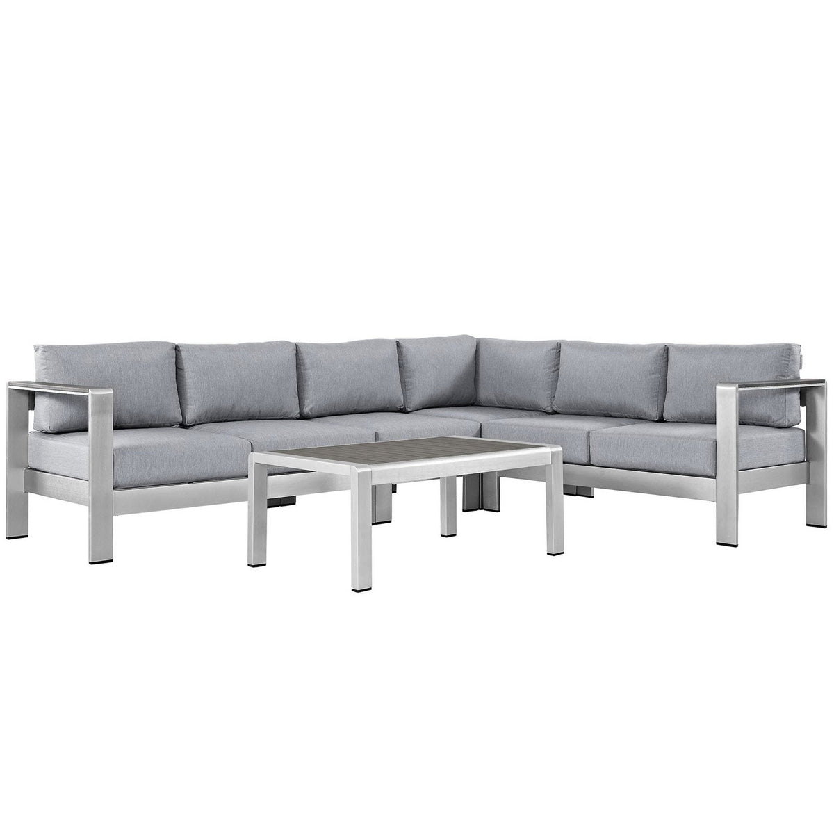 Shore 5 Piece Outdoor Patio Aluminum Sectional Sofa Set, Silver Gray - Model EEI-2557