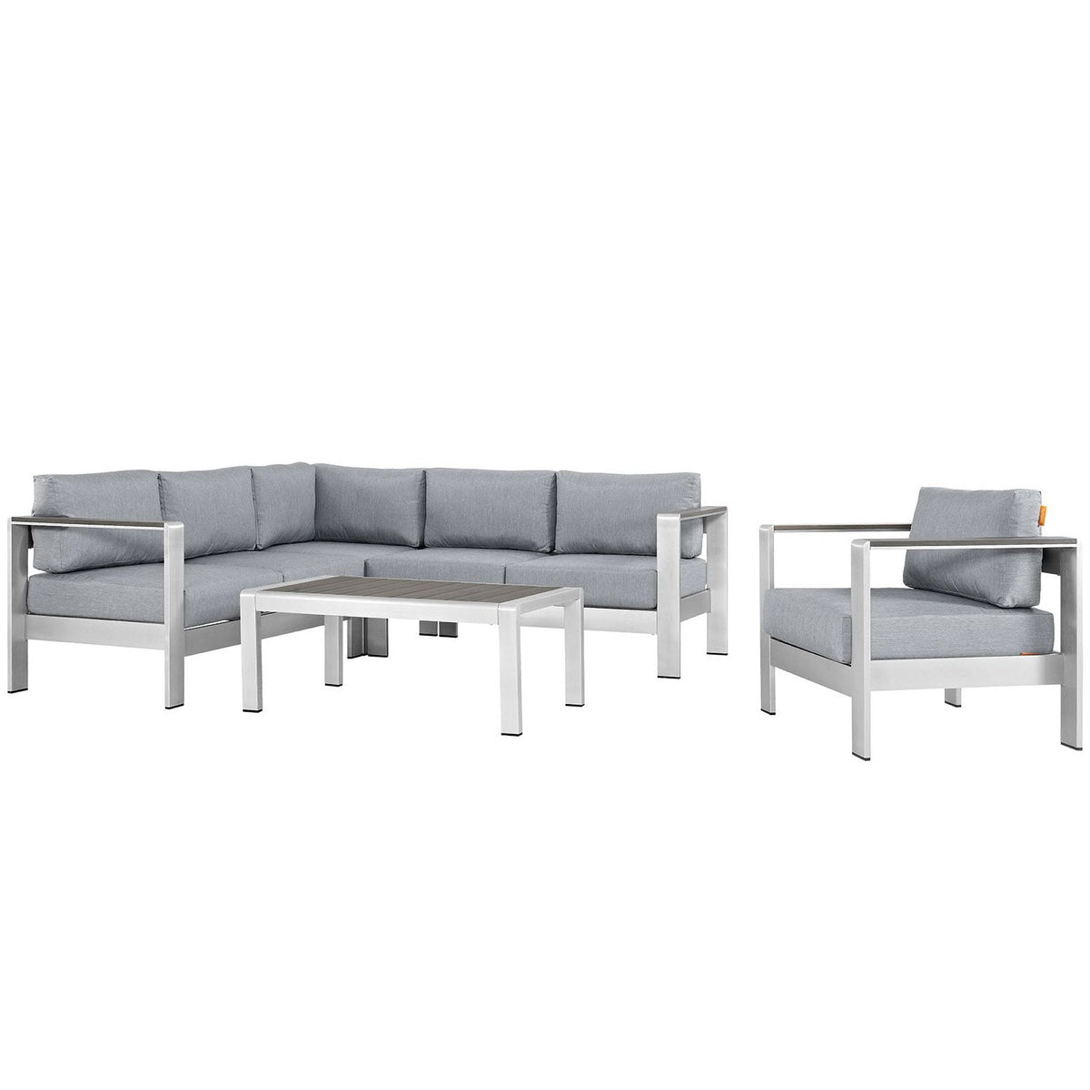 Shore 5 Piece Outdoor Patio Aluminum Sectional Sofa Set, Silver Gray - Model EEI-2560