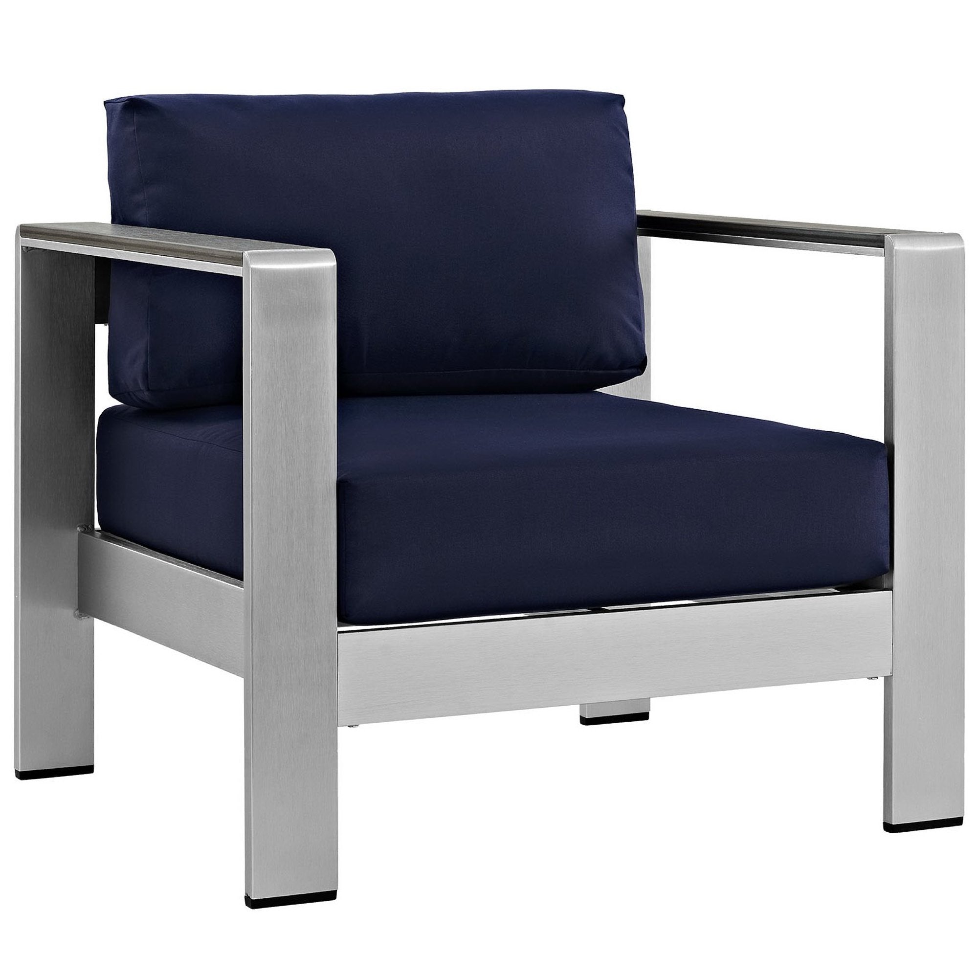 Shore 5 Piece Outdoor Patio Aluminum Sectional Sofa Set, Silver Navy