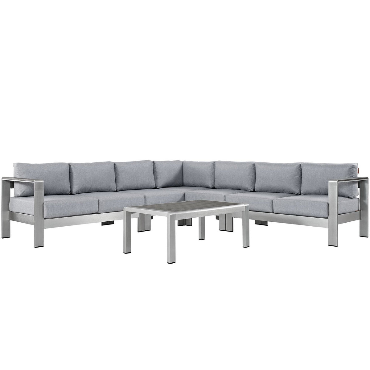 Shore 6 Piece Outdoor Patio Aluminum Sectional Sofa Set, Silver Gray - Model EEI-2561