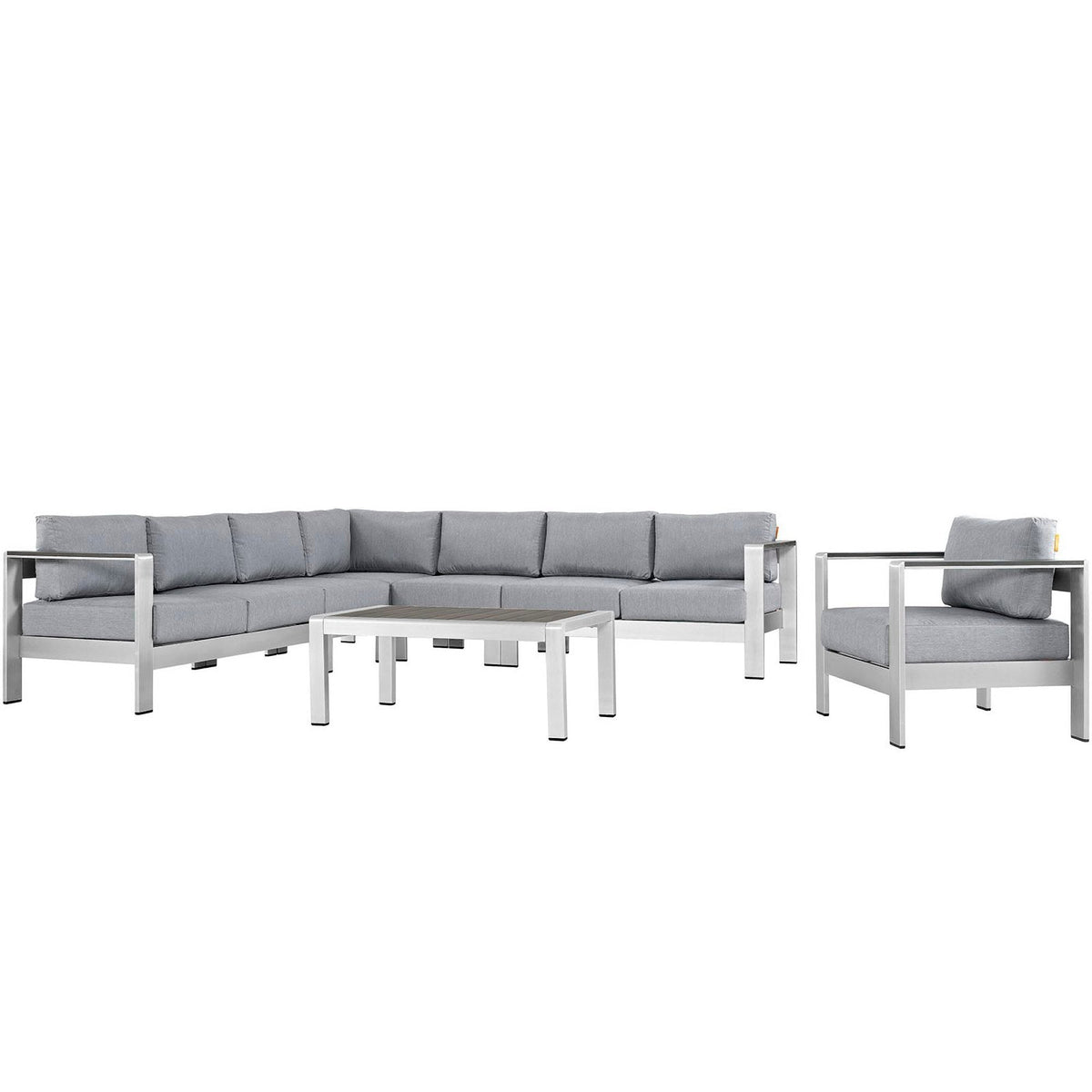 Shore 7 Piece Outdoor Patio Aluminum Sectional Sofa Set, Silver Gray