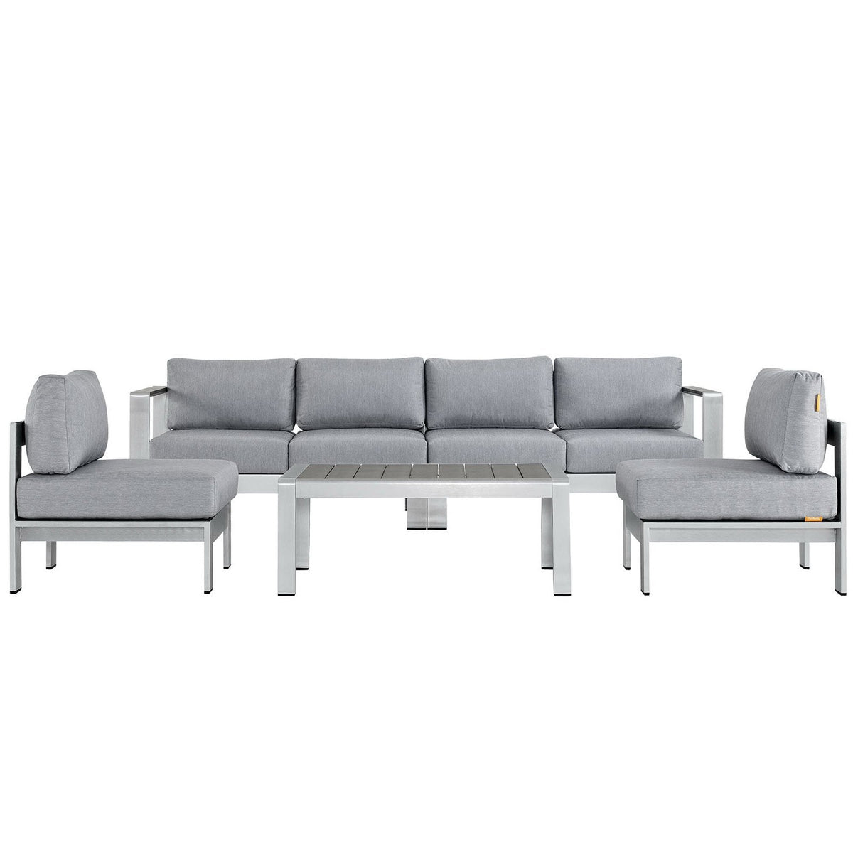 Shore 5 Piece Outdoor Patio Aluminum Sectional Sofa Set, Silver Gray - Model EEI-2564