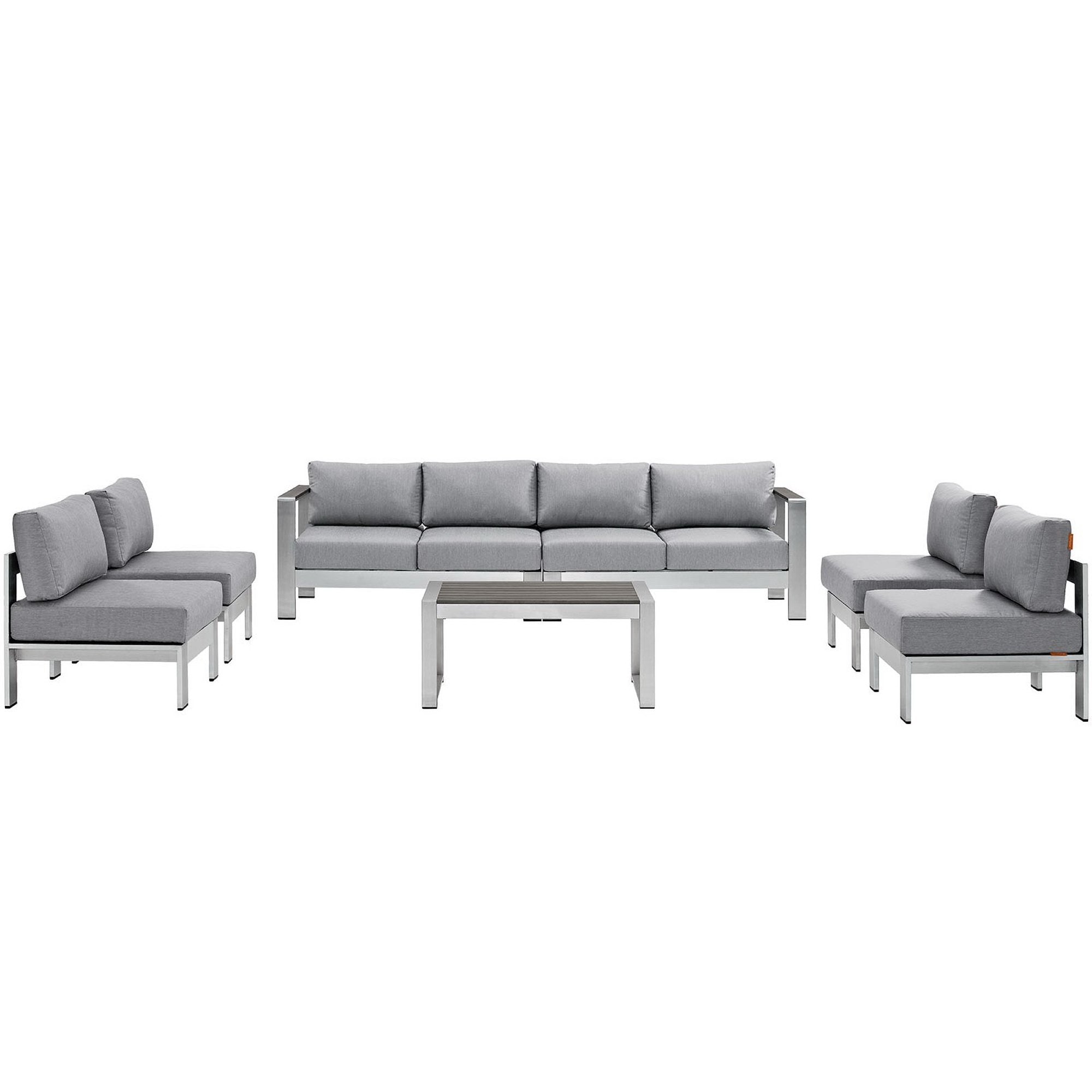 Shore 7 Piece Outdoor Patio Sectional Sofa Set, Silver Gray