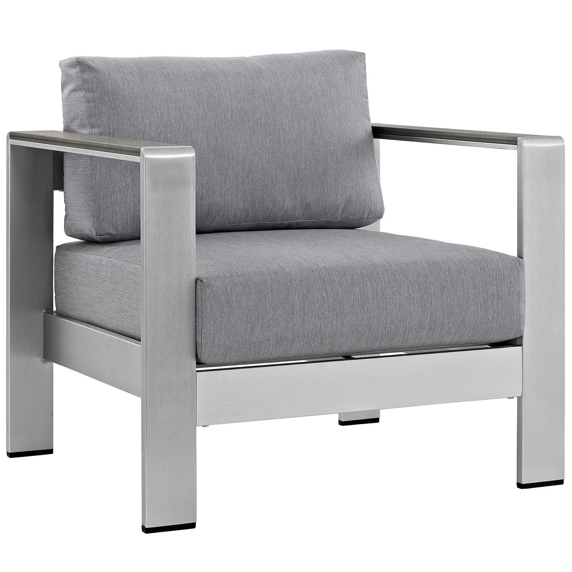 Shore 4 Piece Outdoor Patio Aluminum Sectional Sofa Set, Silver Gray