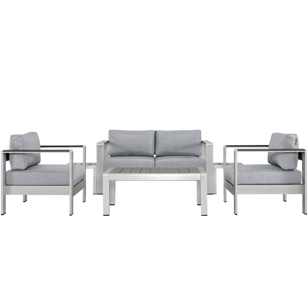 Shore 6 Piece Outdoor Patio Aluminum Sectional Sofa Set, Silver Gray - Model EEI-2568