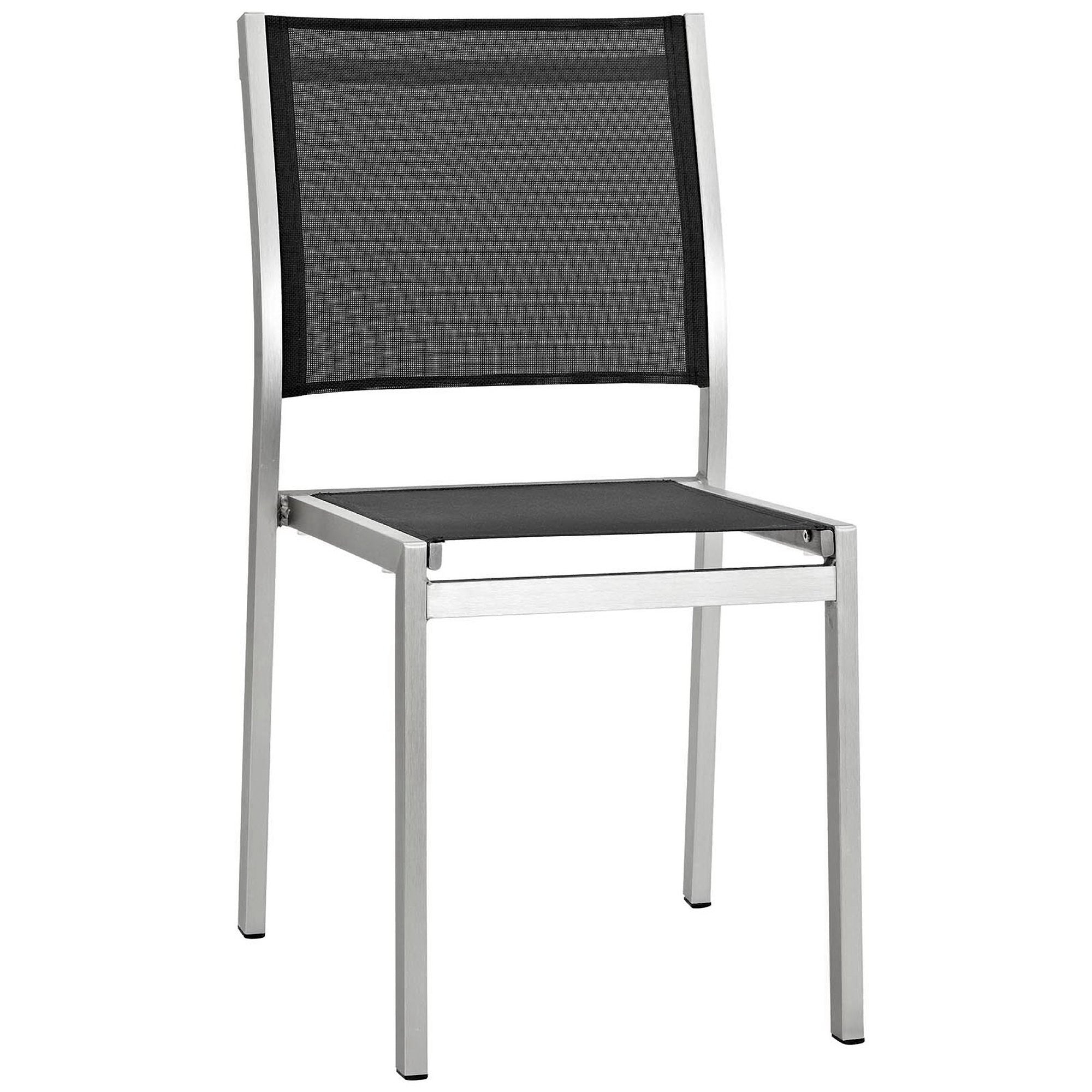 Shore 9 Piece Outdoor Patio Aluminum Dining Set, Silver Black