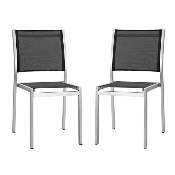 Shore Outdoor Patio Aluminum Side Chair Set of 2, Silver Black