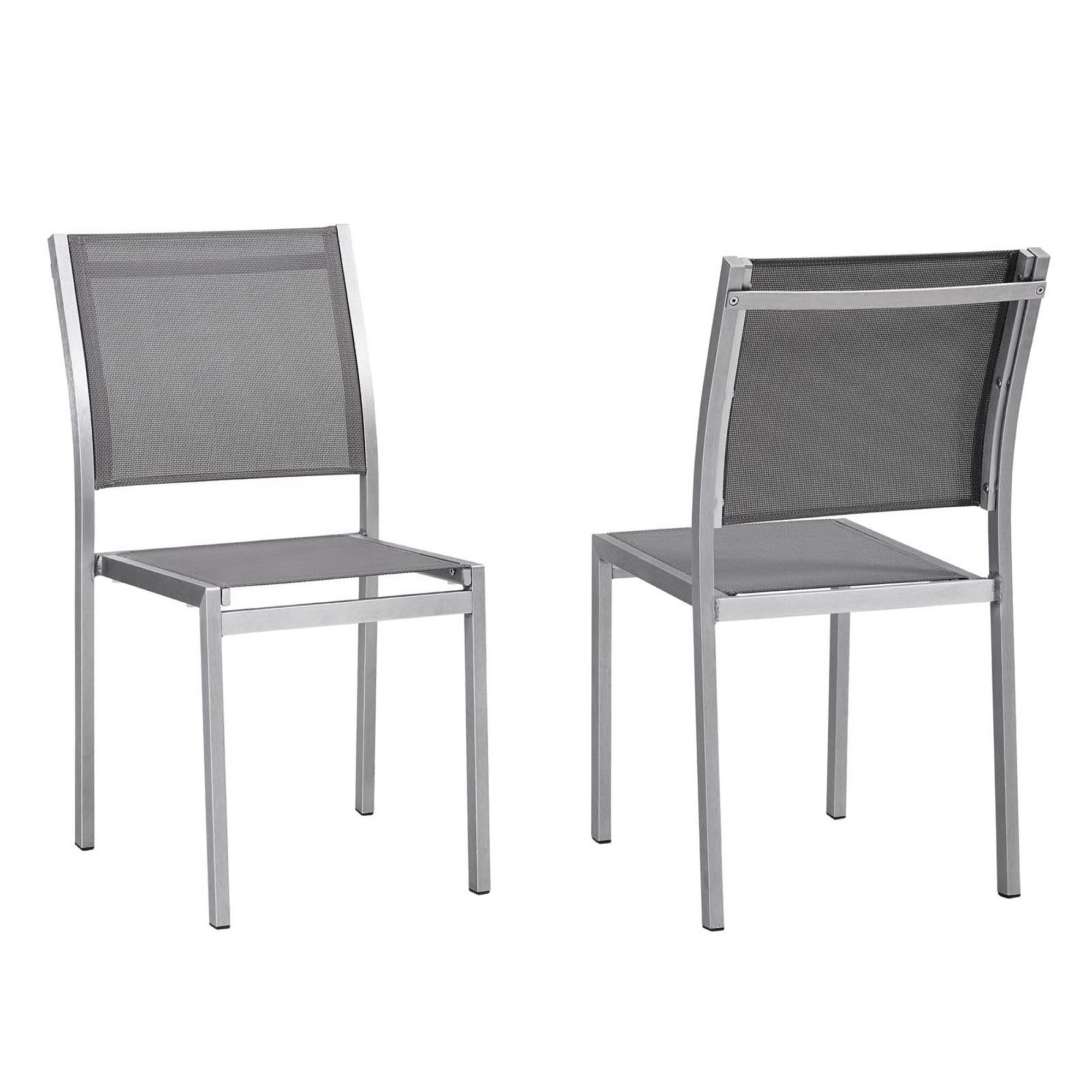 Shore Outdoor Patio Aluminum Side Chair Set of 2, Silver Gray