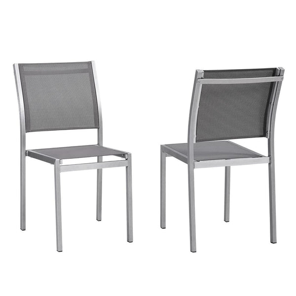 Shore Outdoor Patio Aluminum Side Chair Set of 2, Silver Gray