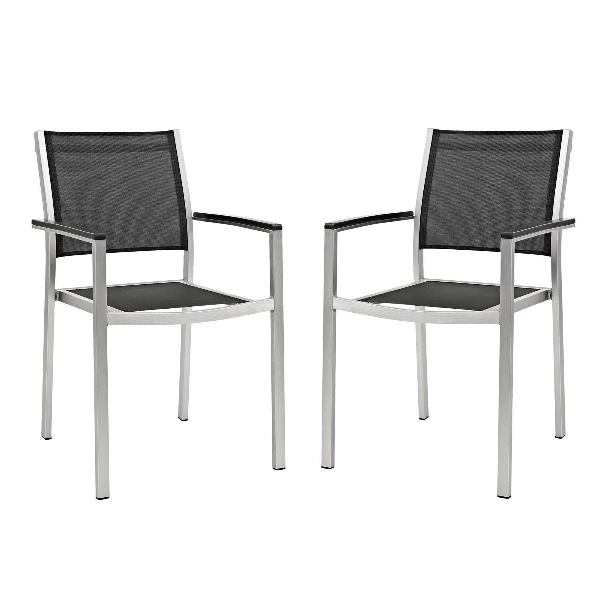 Shore Outdoor Patio Aluminum Dining Chair Set of 2, Silver Black