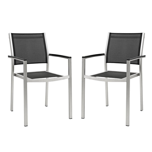 Shore Outdoor Patio Aluminum Dining Chair Set of 2, Silver Black