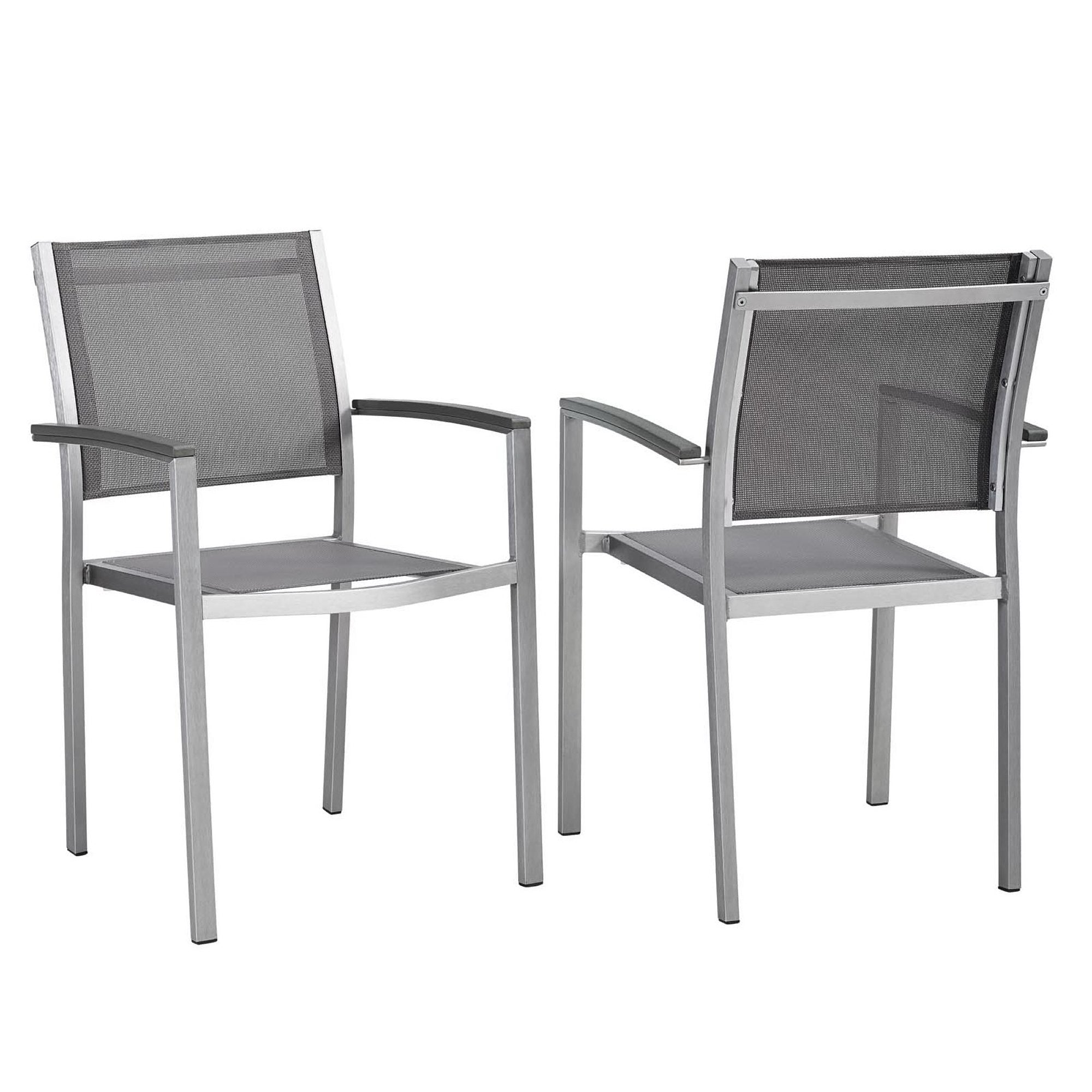 Shore Outdoor Patio Aluminum Dining Chair Set of 2, Silver Gray