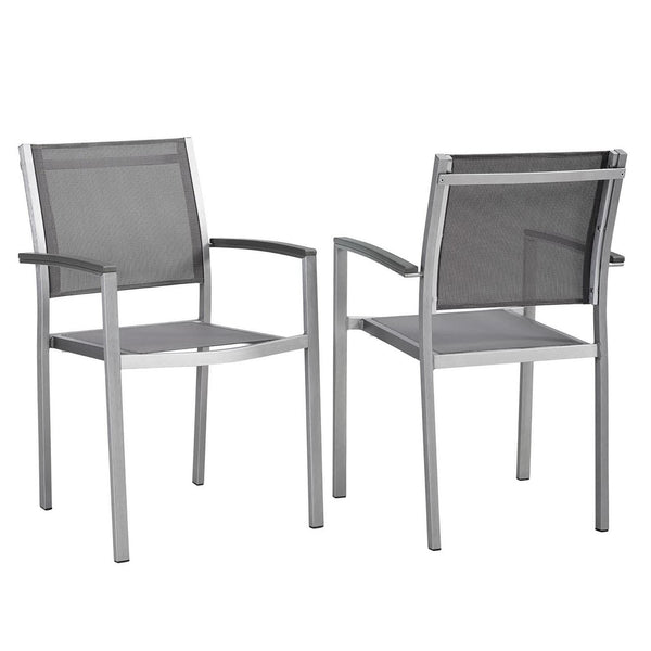 Shore Outdoor Patio Aluminum Dining Chair Set of 2, Silver Gray