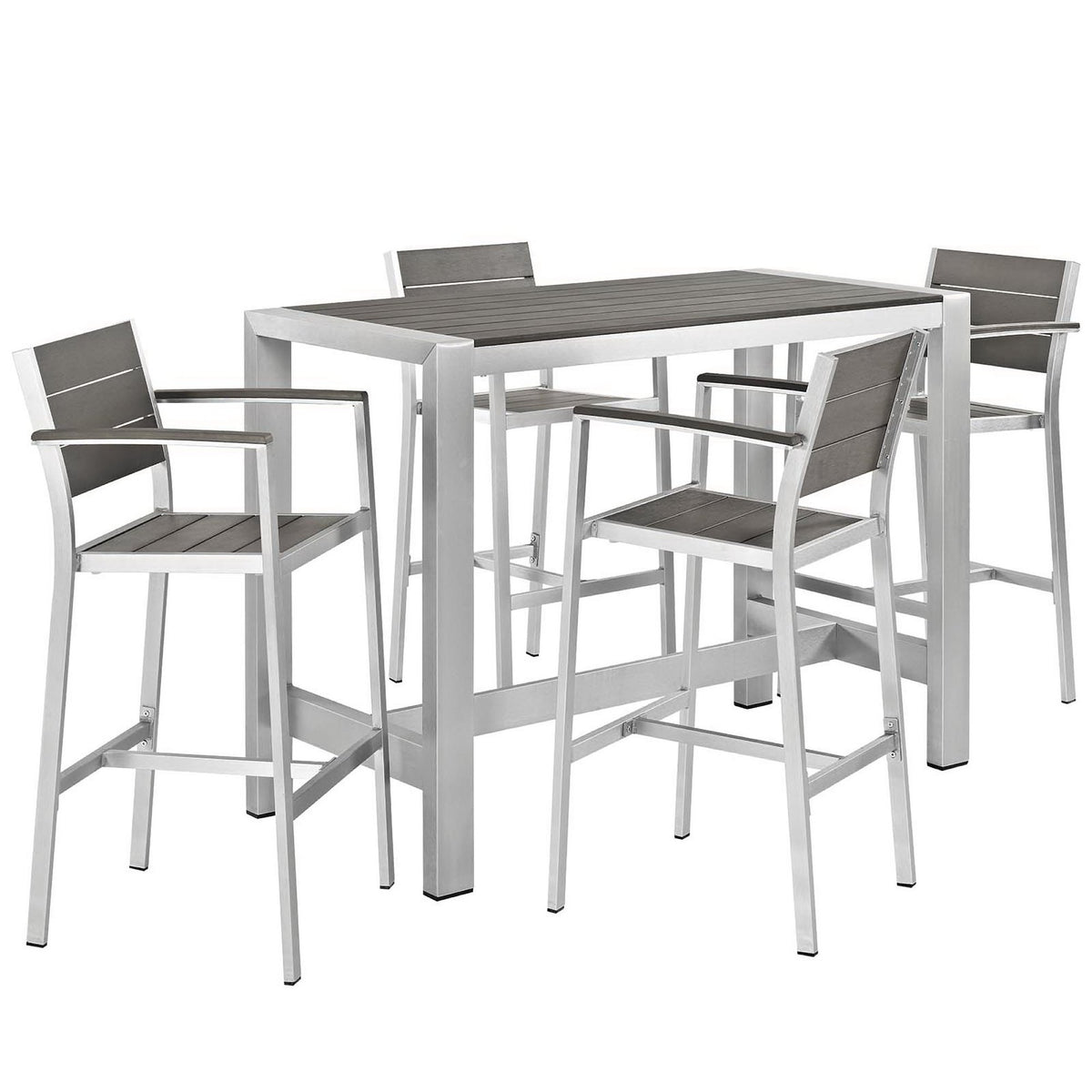 Shore 5 Piece Outdoor Patio Aluminum Dining Set, Silver Gray
