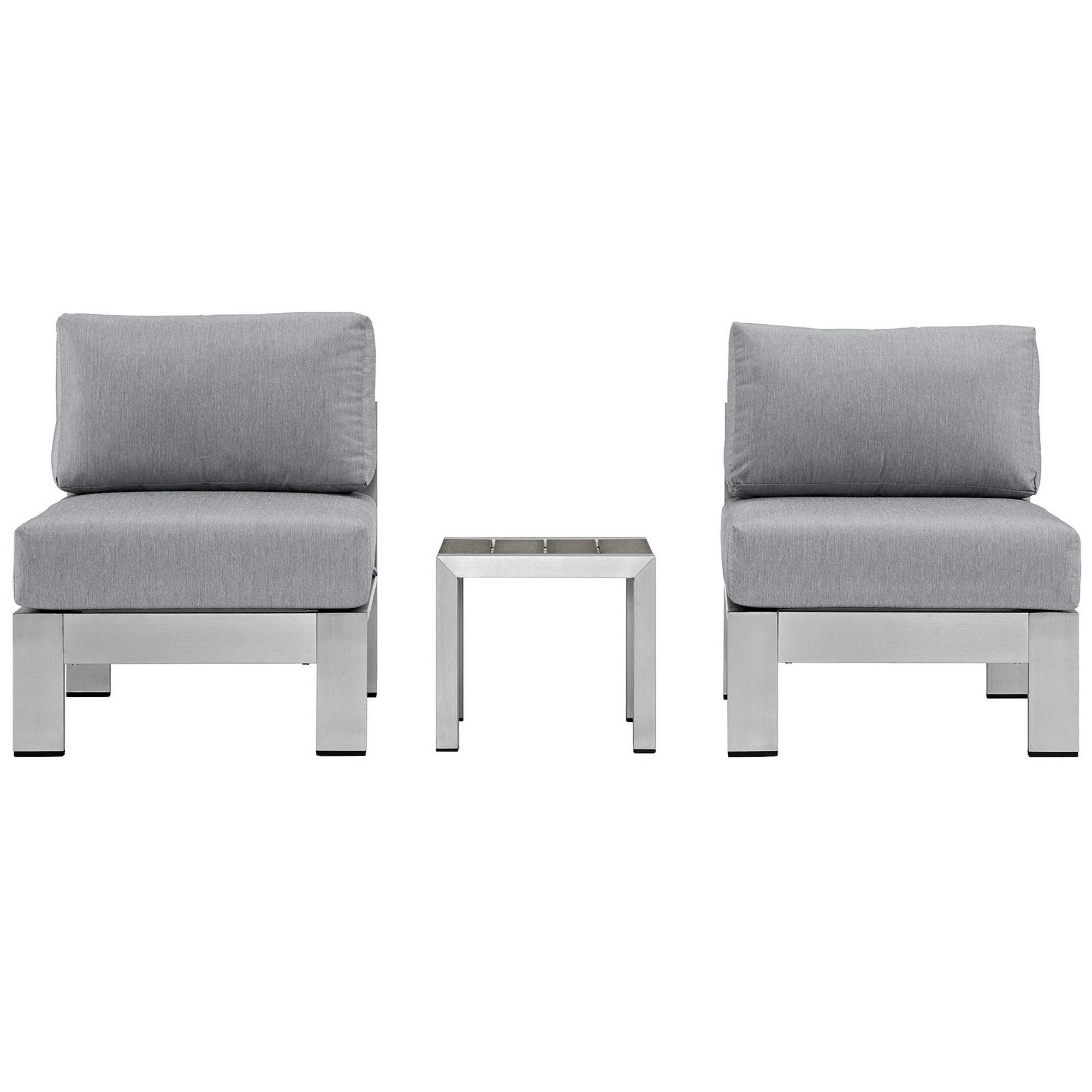 Shore 3 Piece Outdoor Patio Aluminum Sectional Sofa Set, Silver Gray
